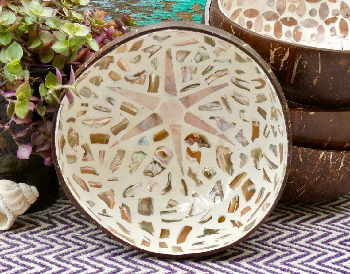 Cream Coconut Bowl with Mother of Pearl Inlay Light Sunburst