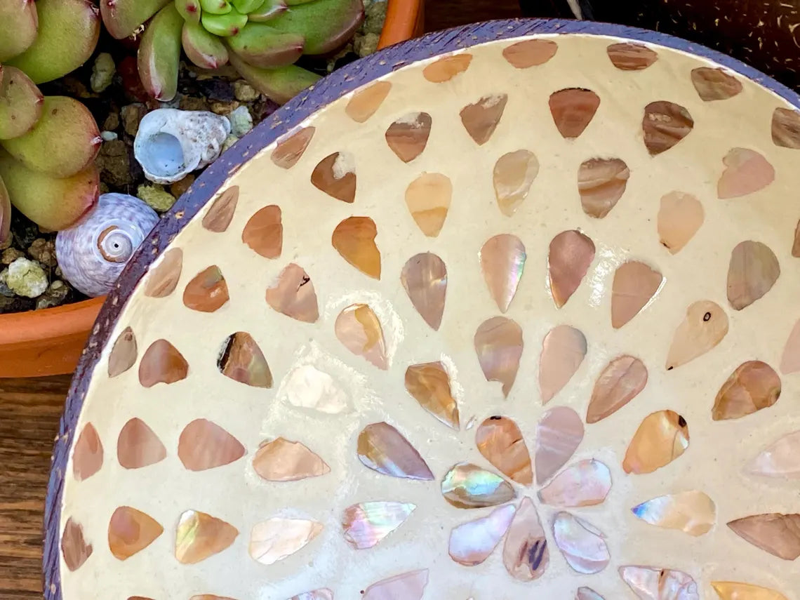 Cream Coconut Bowl with Mother of Pearl Inlay Light Petal