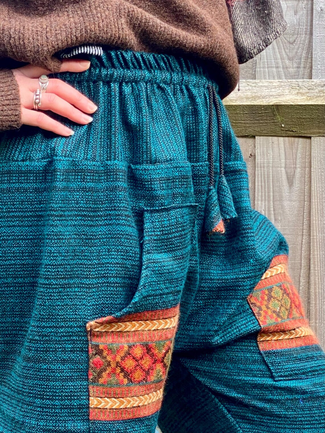 Cosy Warm Winter Blanket Trousers - Patch Teal