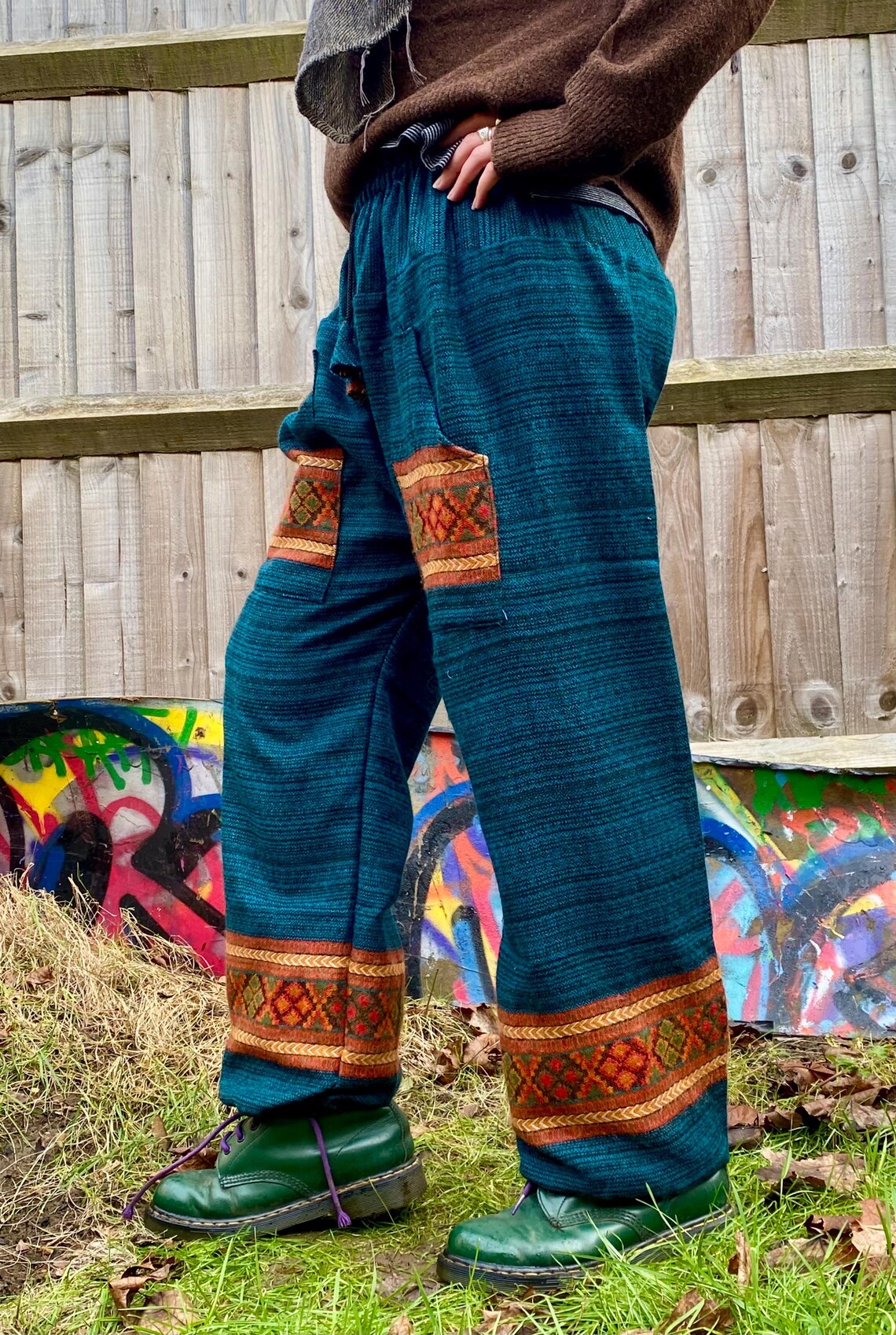 Cosy Warm Winter Blanket Trousers - Patch Teal