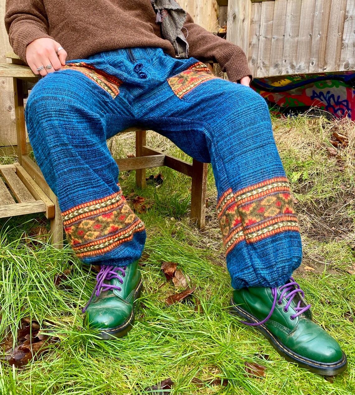 Cosy Warm Winter Blanket Trousers - Patch Blue