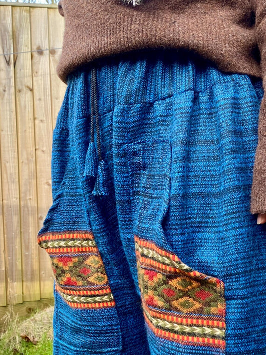 Cosy Warm Winter Blanket Trousers - Patch Blue