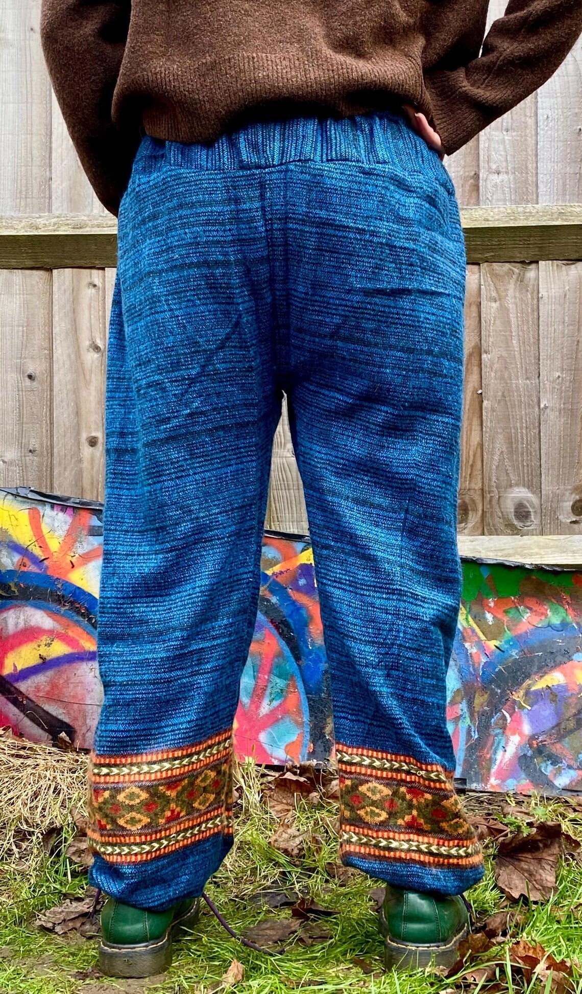 Cosy Warm Winter Blanket Trousers - Patch Blue