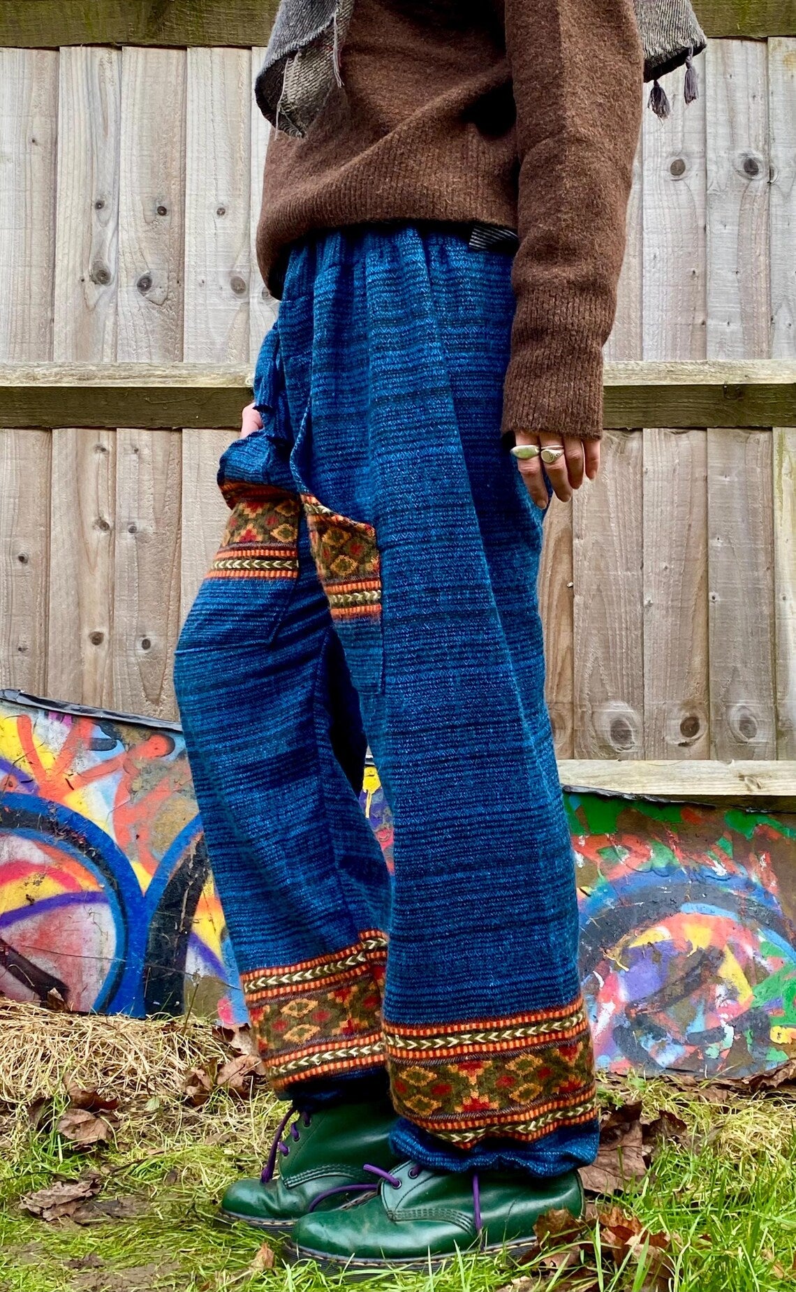 Cosy Warm Winter Blanket Trousers - Patch Blue