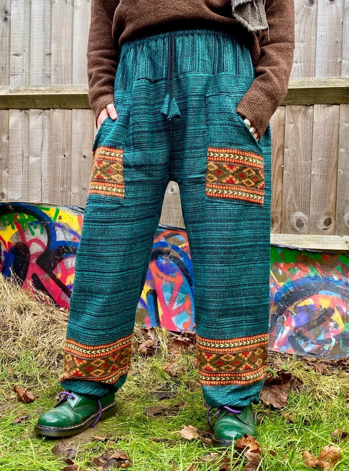 Cosy Warm Winter Blanket Trousers - Patch Green