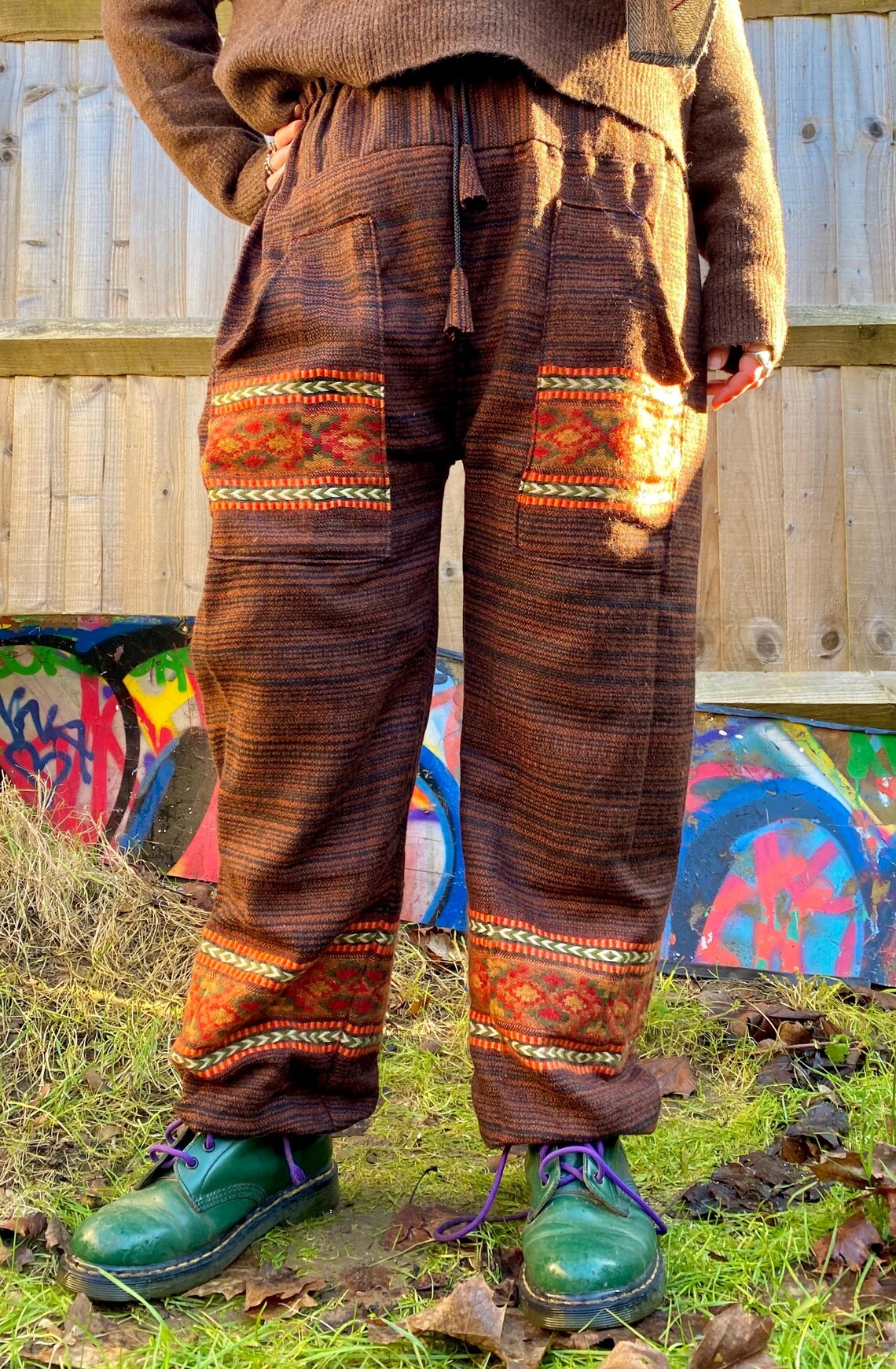 Cosy Warm Winter Blanket Trousers - Patch Brown