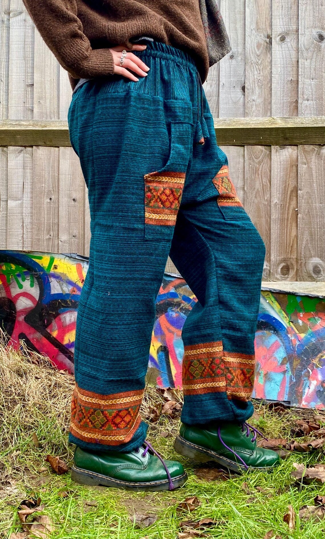 Cosy Warm Winter Blanket Trousers - Patch Teal
