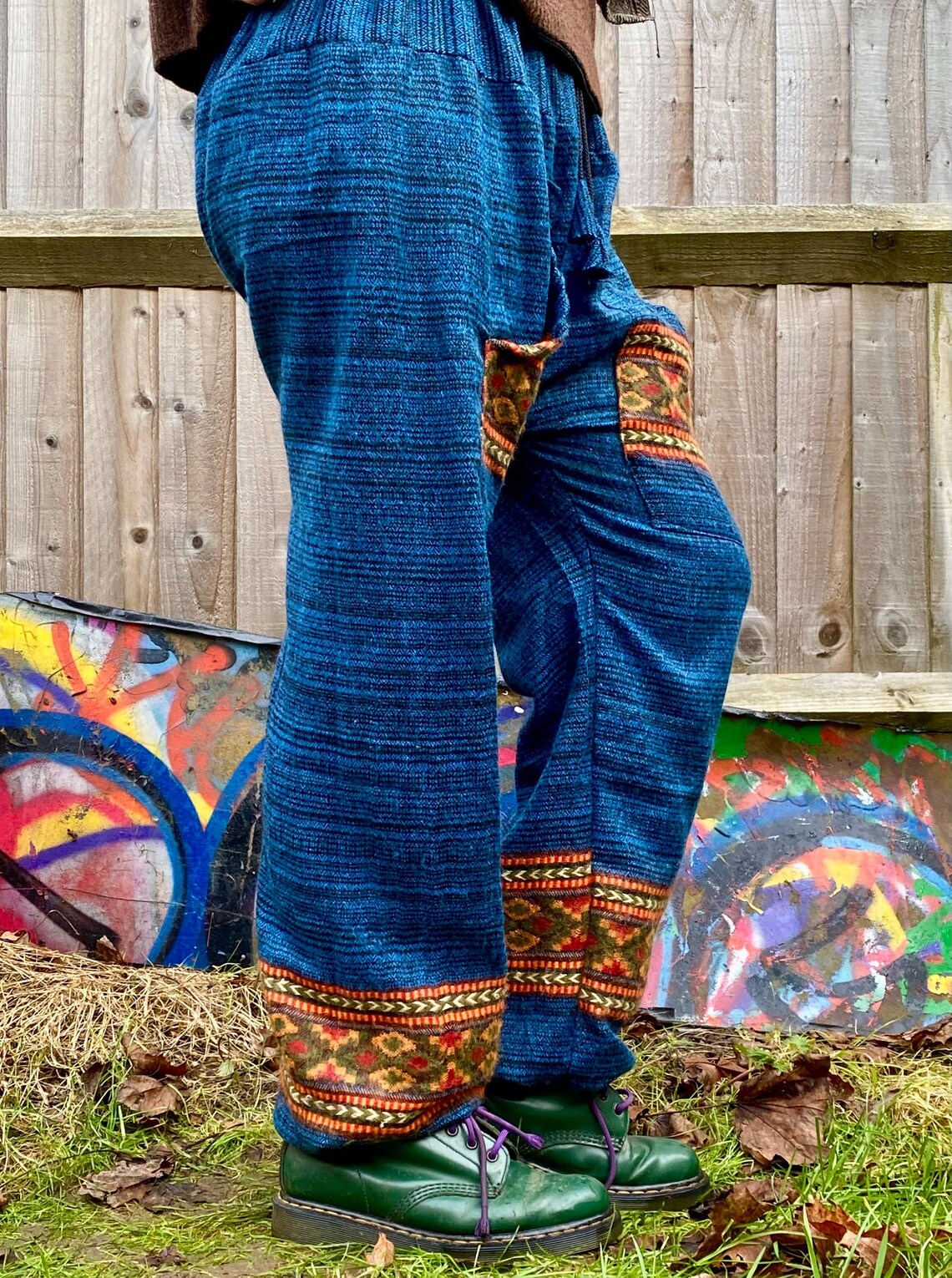 Cosy Warm Winter Blanket Trousers - Patch Blue