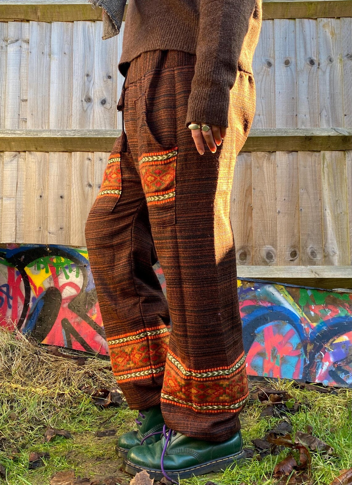 Cosy Warm Winter Blanket Trousers - Patch Brown