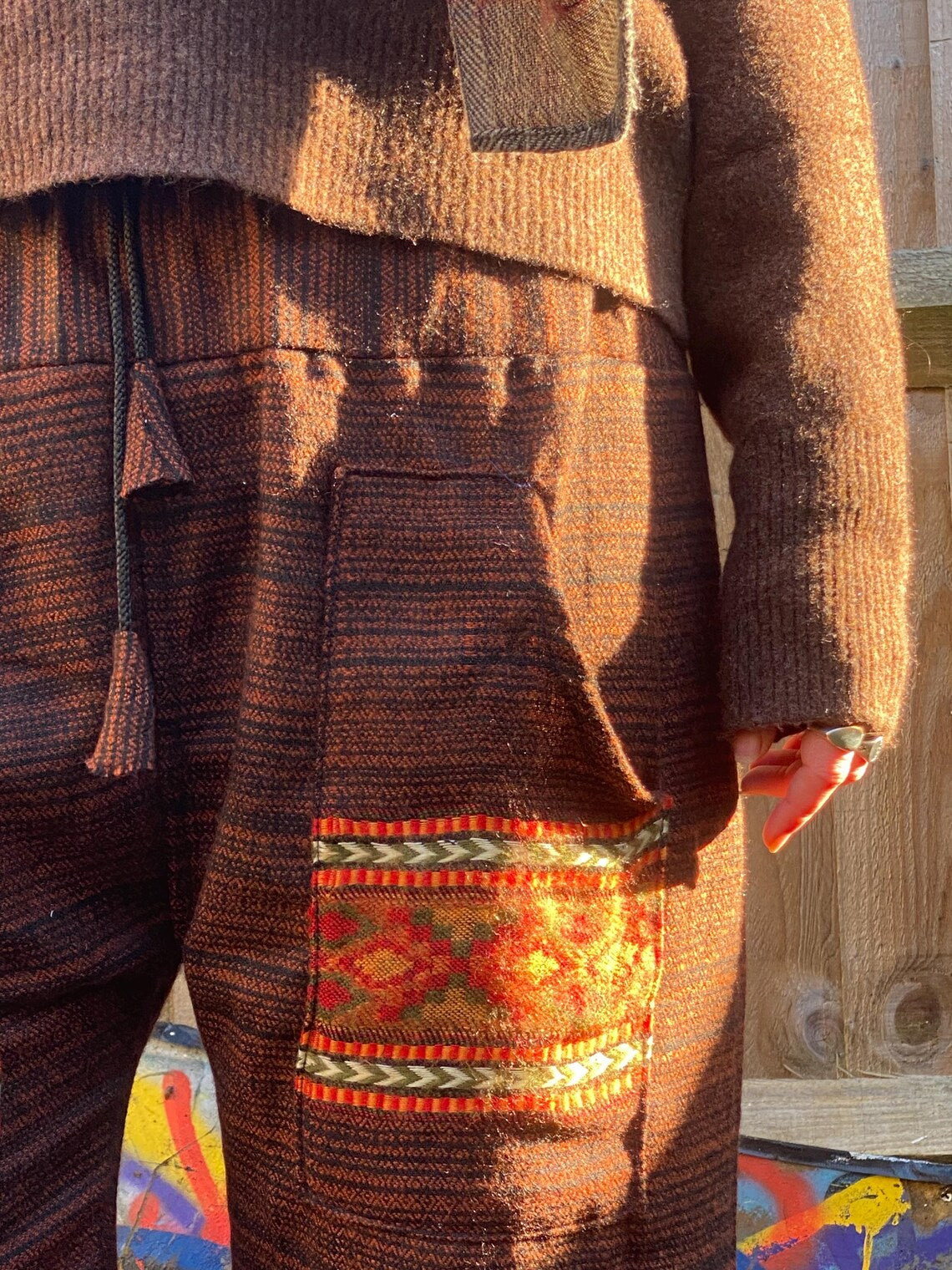 Cosy Warm Winter Blanket Trousers - Patch Brown