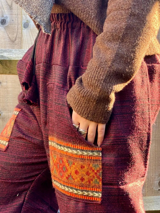 Cosy Warm Winter Blanket Trousers - Patch Red