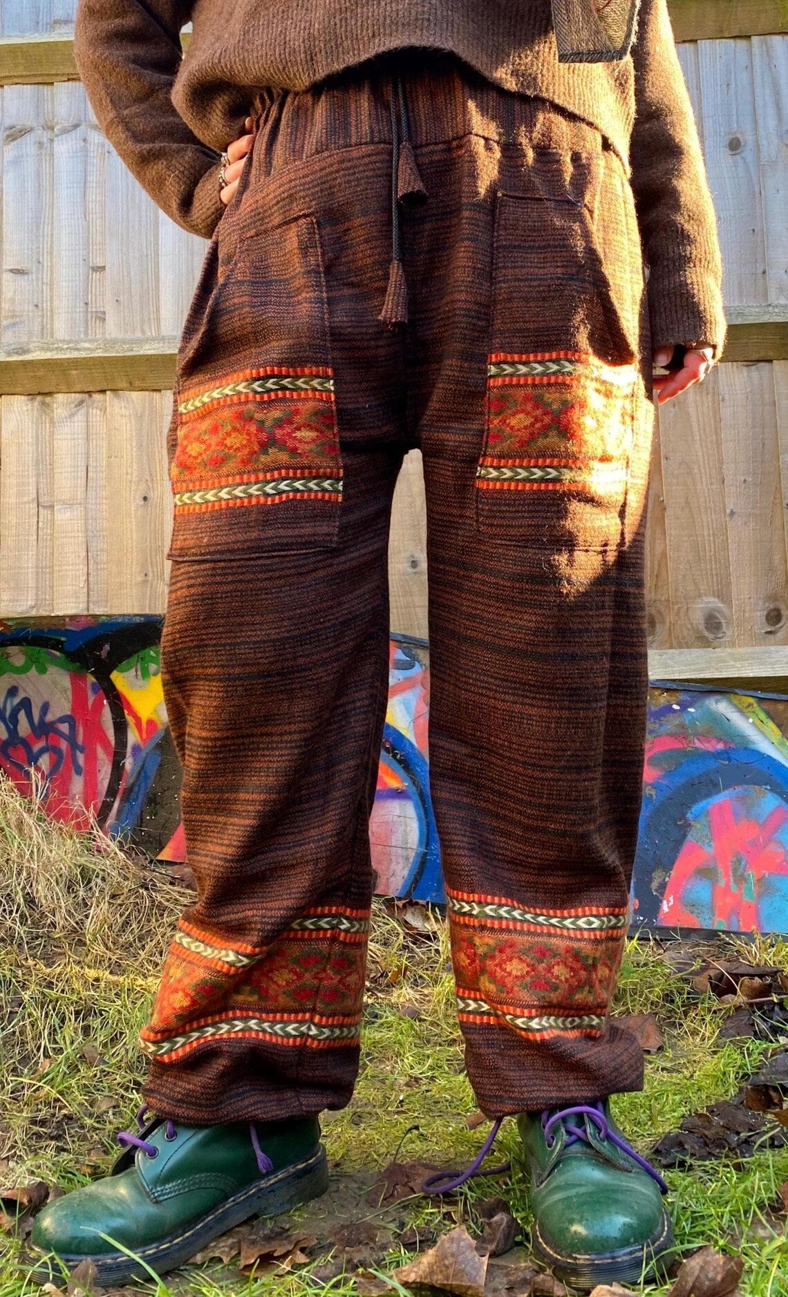 Cosy Warm Winter Blanket Trousers - Patch Brown