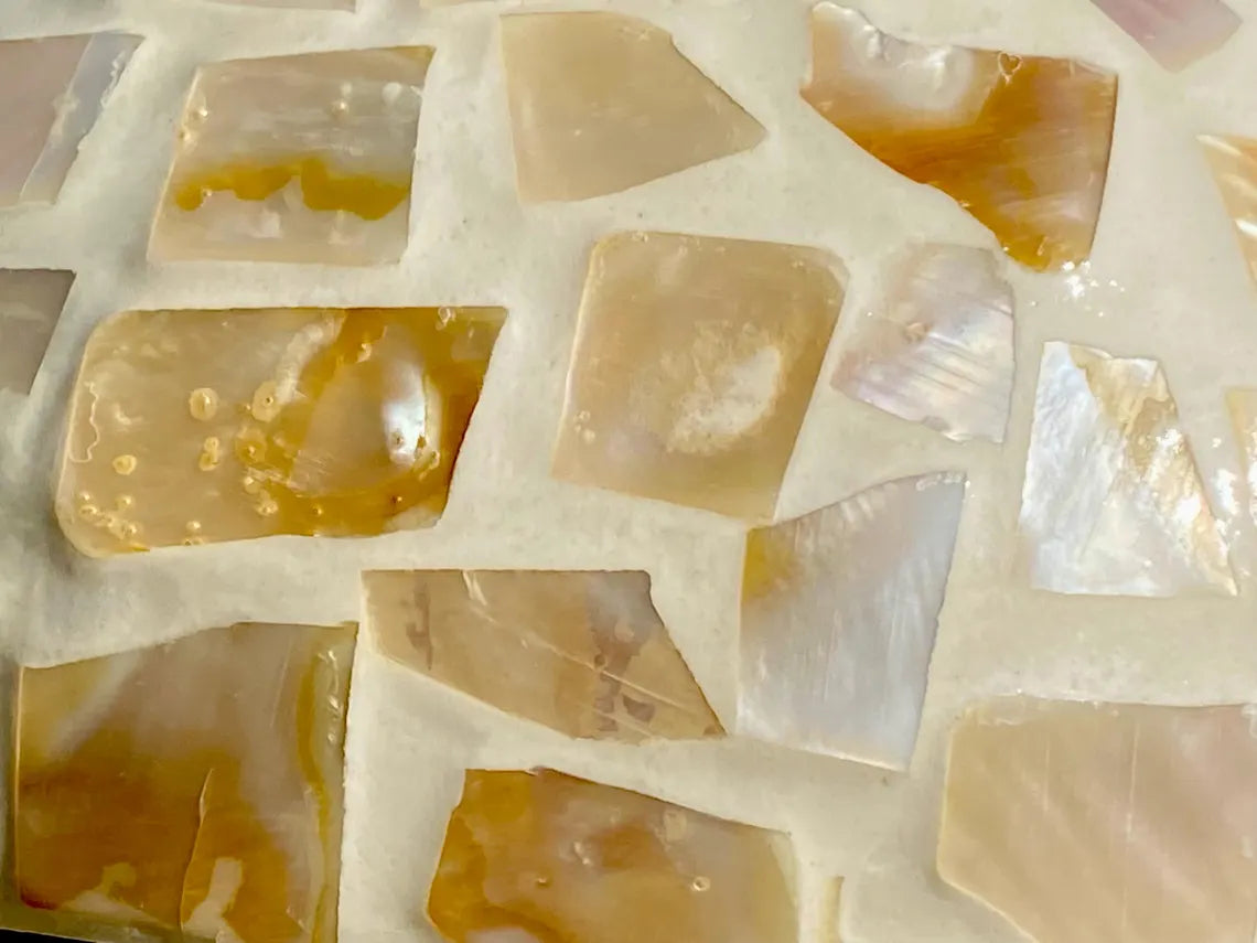 Cream Coconut Bowl with Exterior Mother of Pearl Inlay Light Mosaic