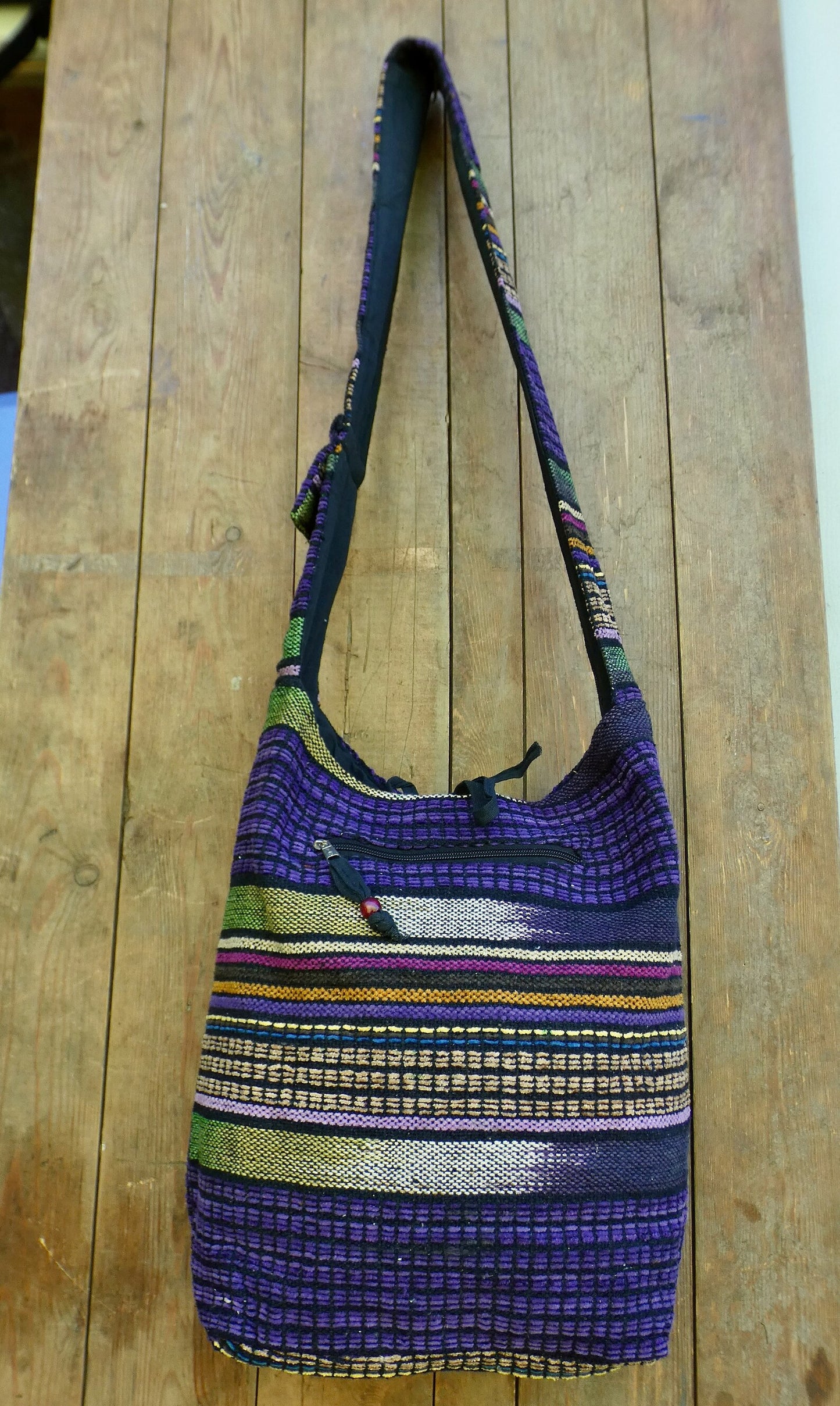 Purple Colourful Stripe Woven Cotton Bucket Bag
