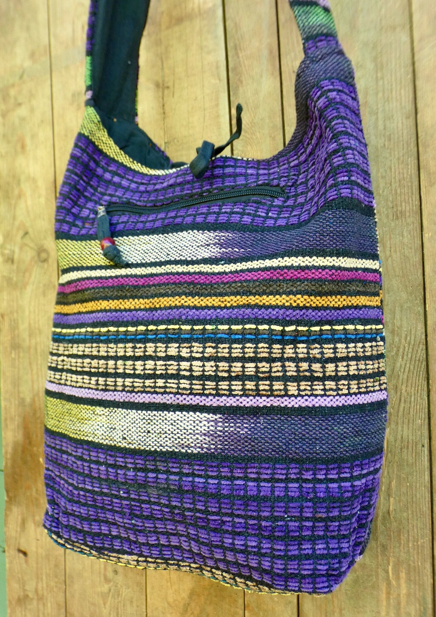 Purple Colourful Stripe Woven Cotton Bucket Bag