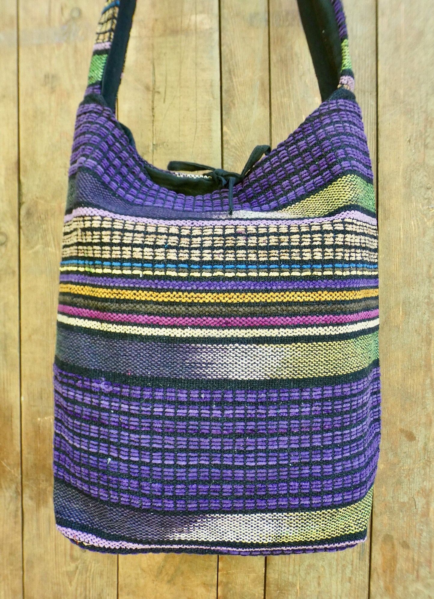 Purple Colourful Stripe Woven Cotton Bucket Bag
