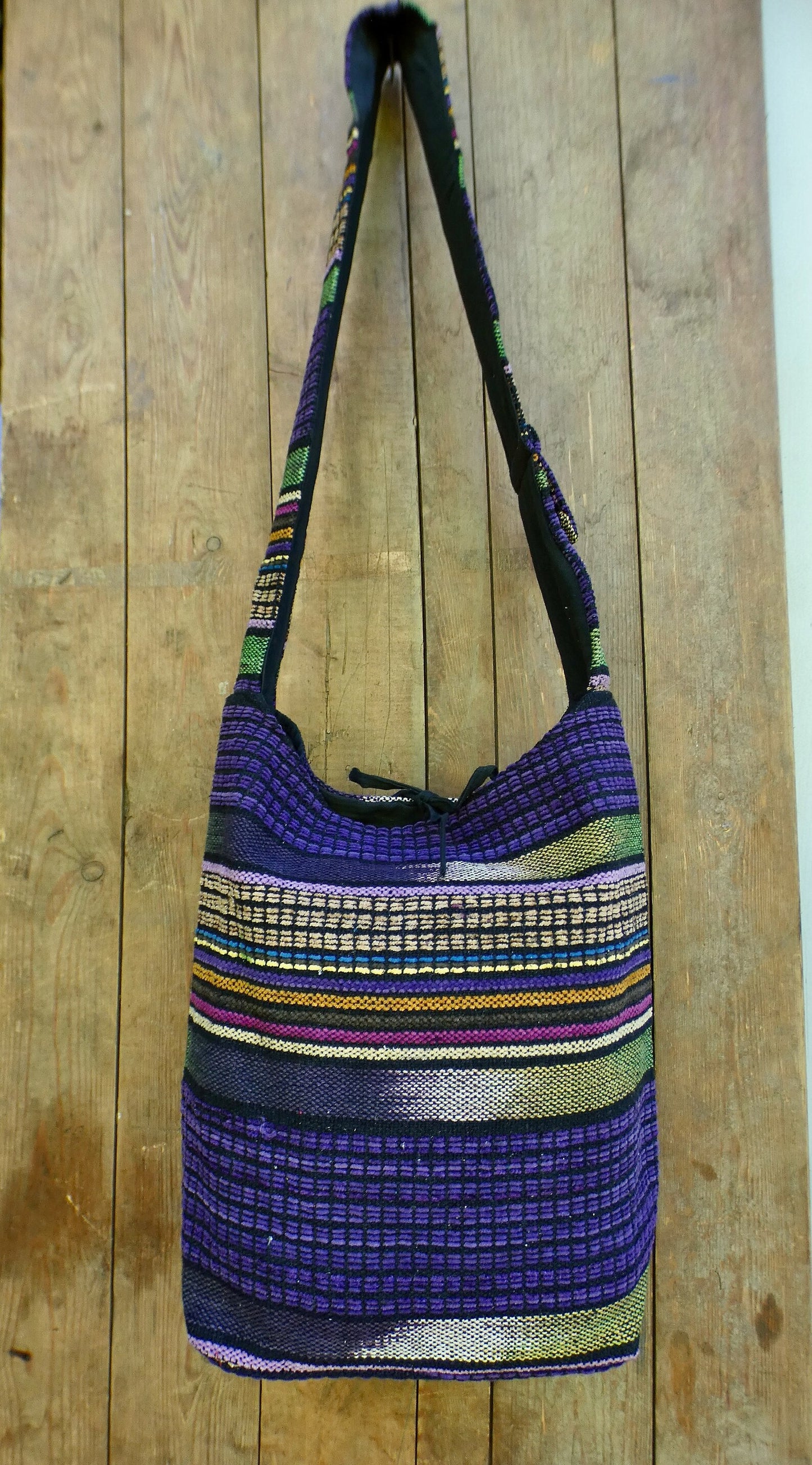 Purple Colourful Stripe Woven Cotton Bucket Bag