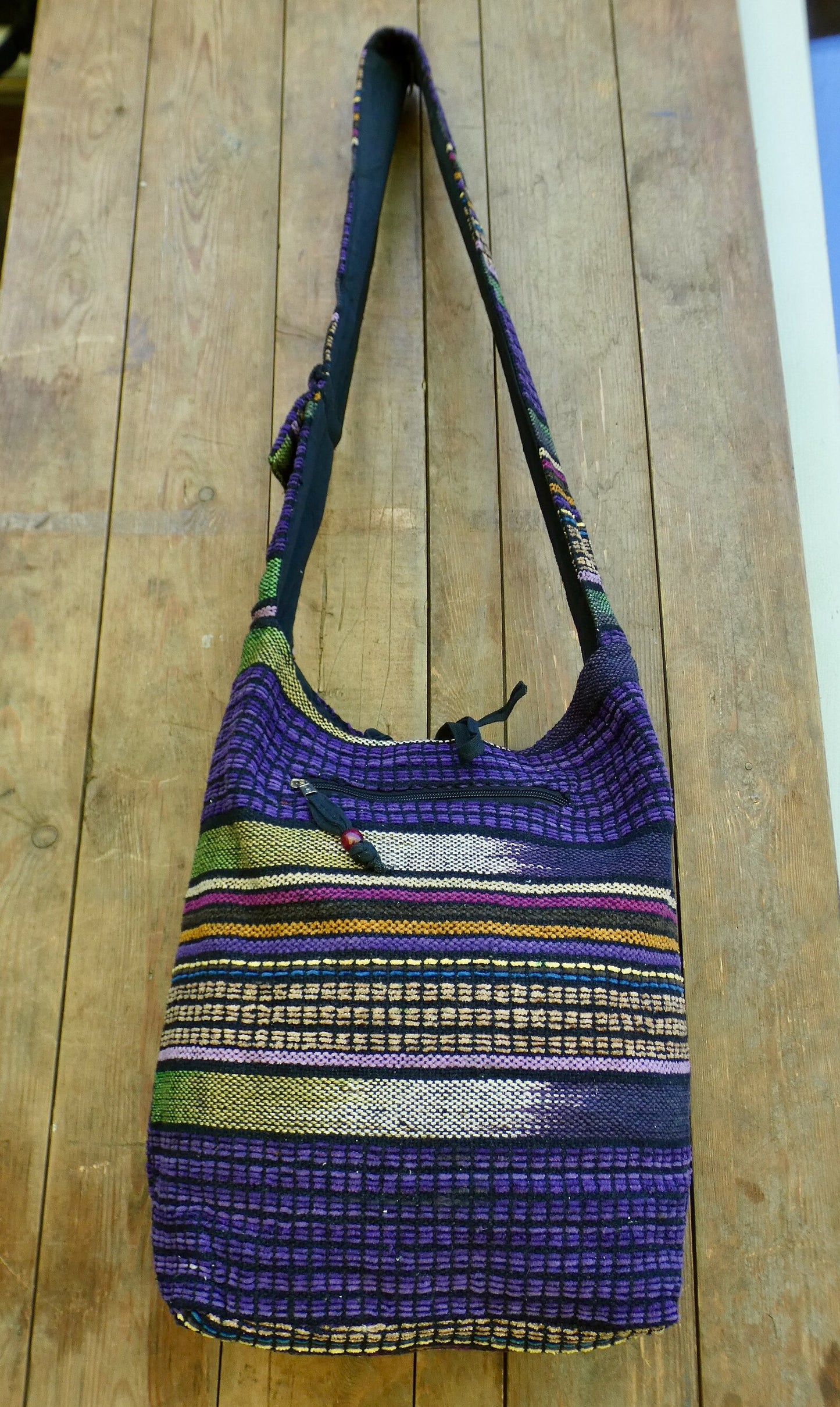 Purple Colourful Stripe Woven Cotton Bucket Bag
