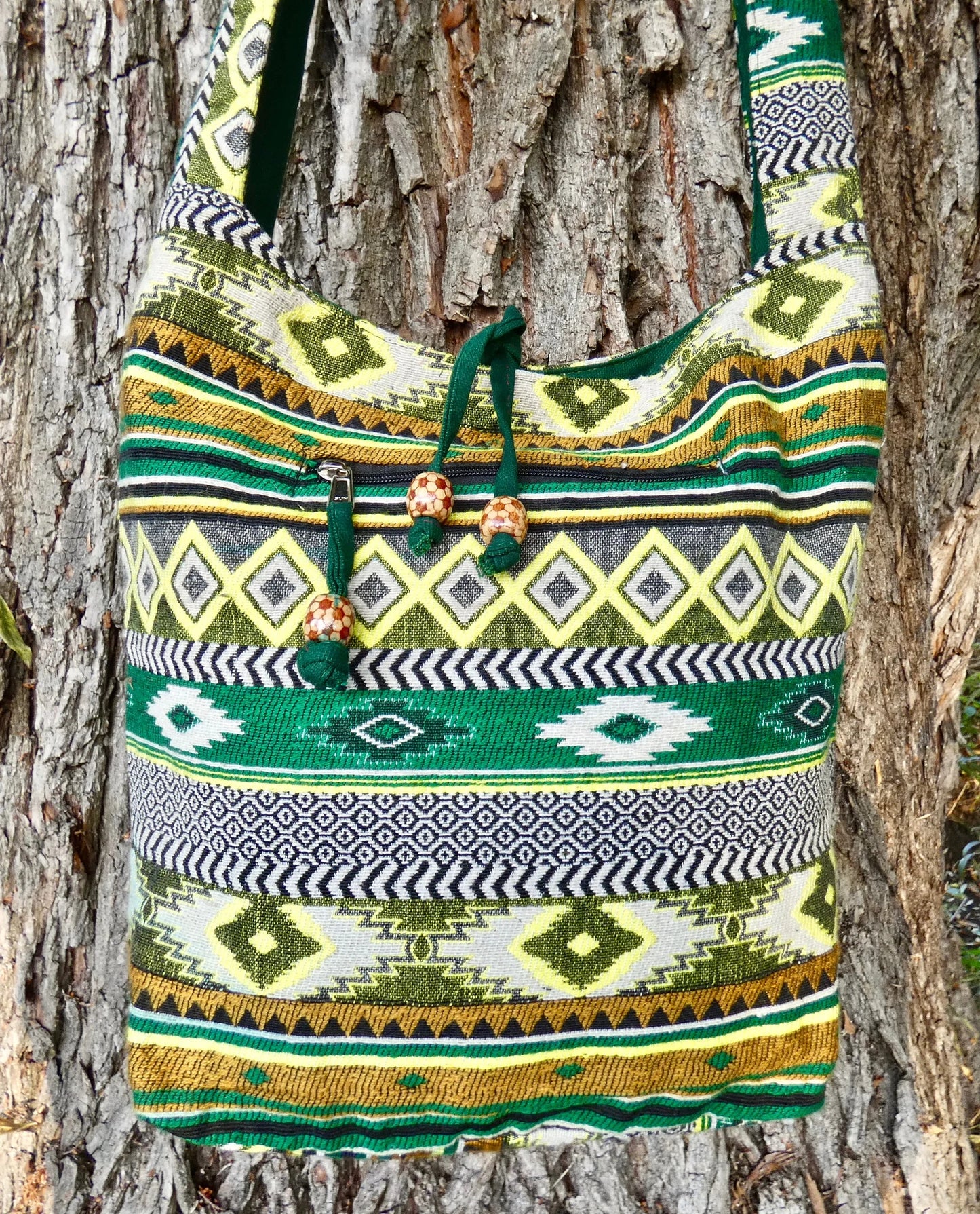 Green Woven Cotton Bucket Bag