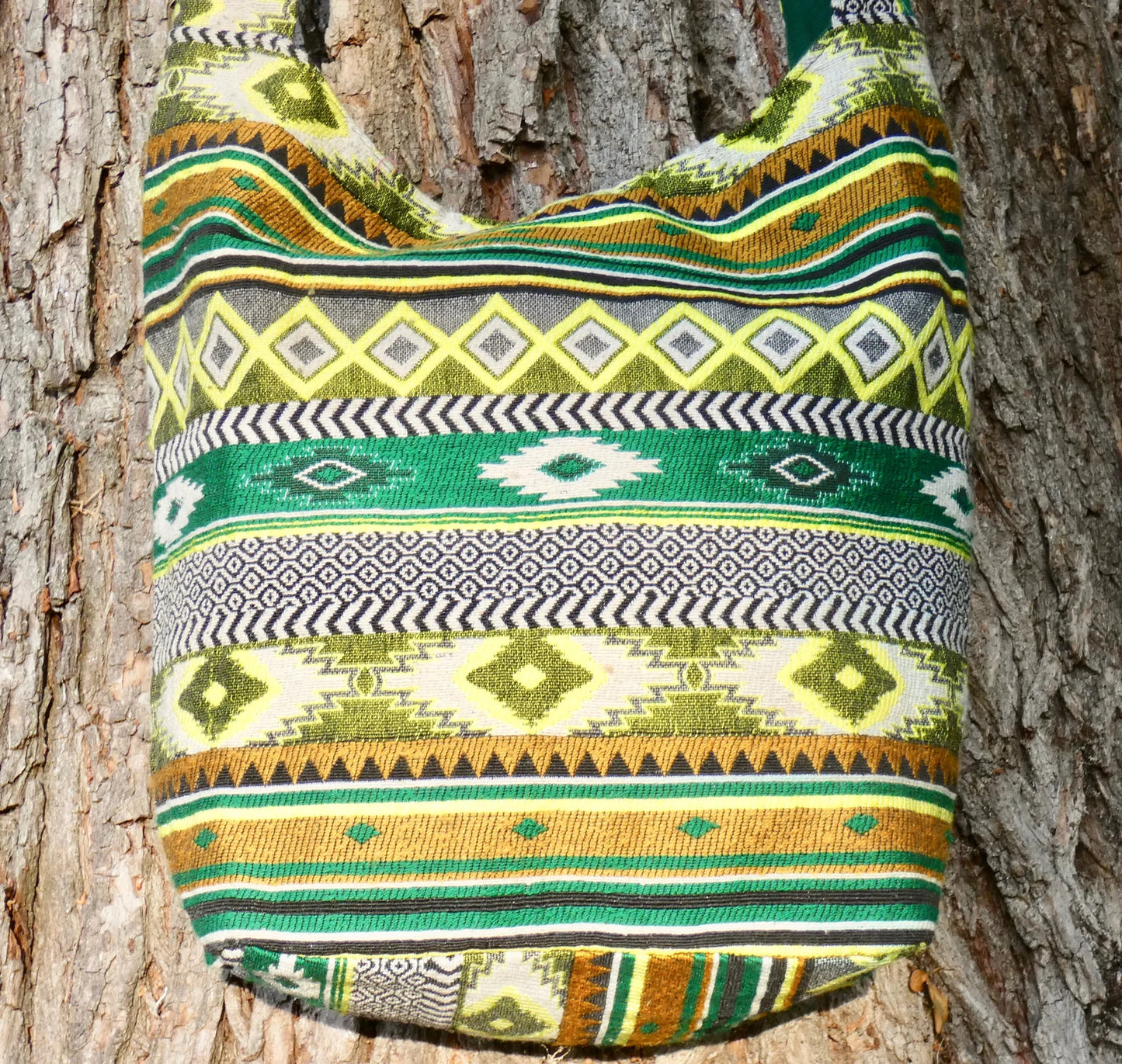 Green Woven Cotton Bucket Bag