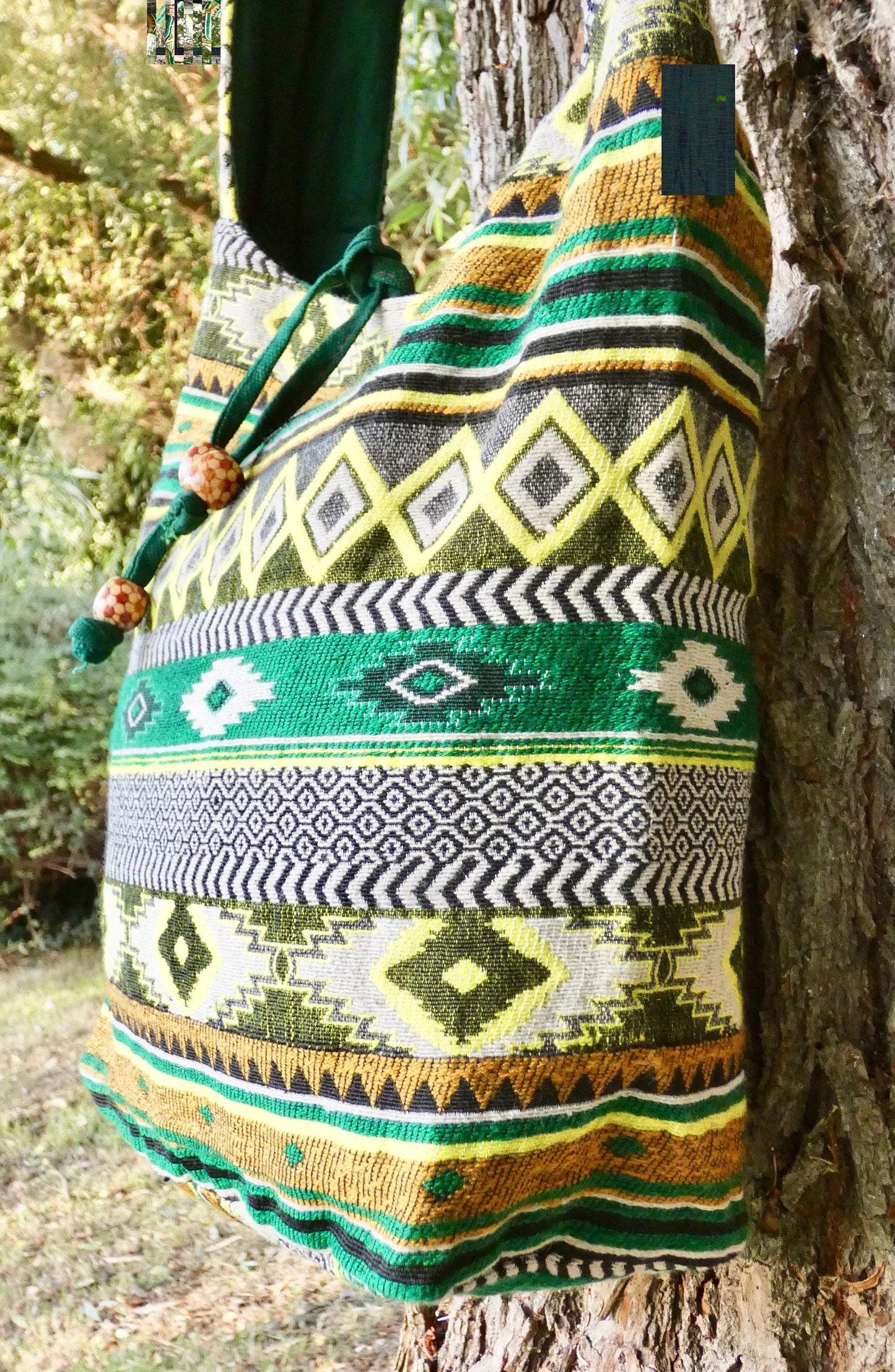 Green Woven Cotton Bucket Bag