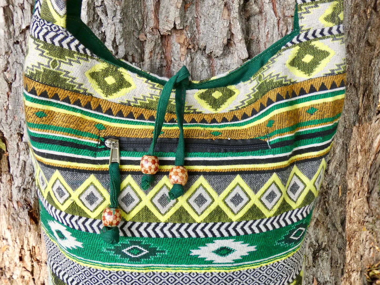 Green Woven Cotton Bucket Bag