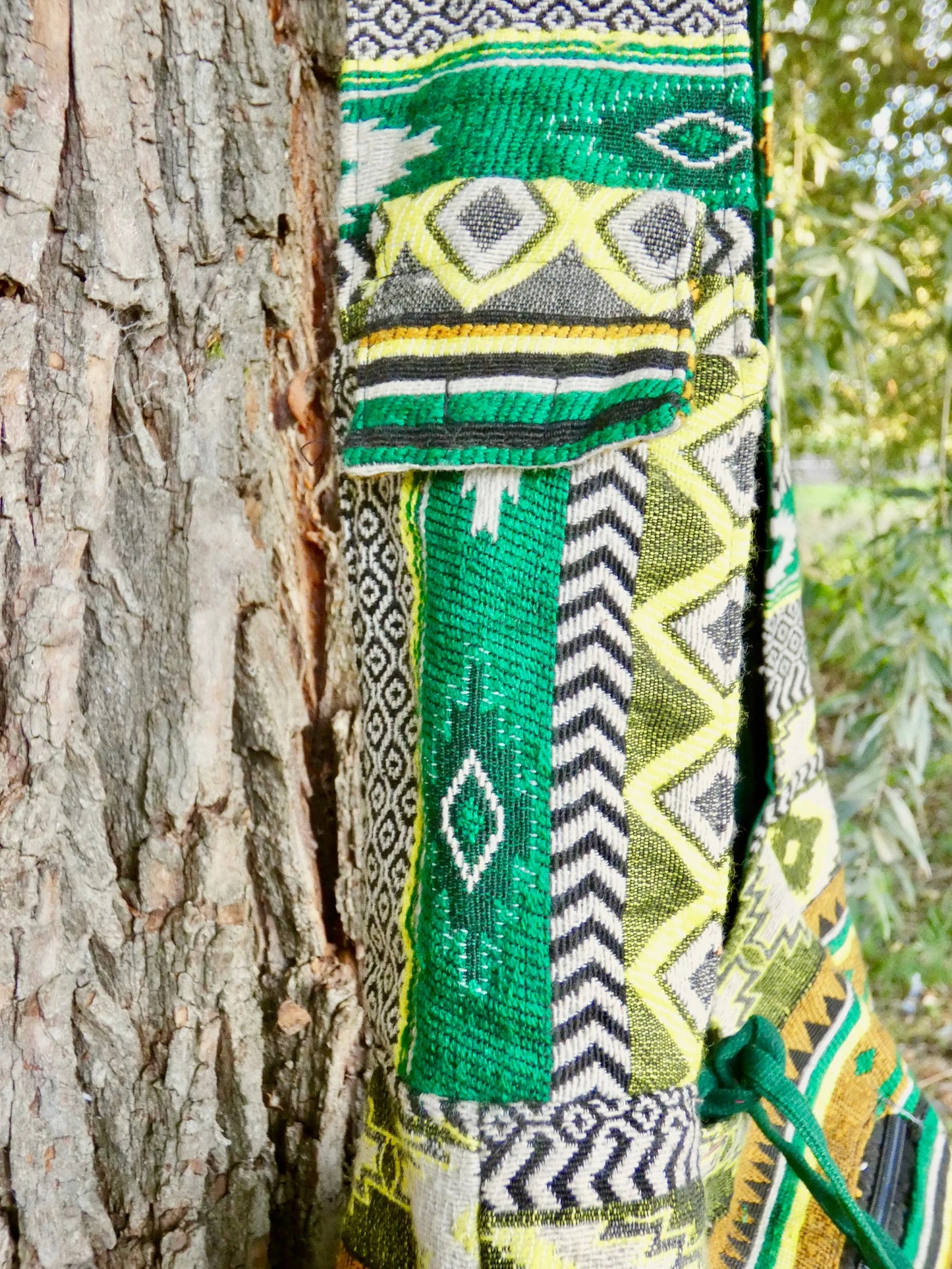 Green Woven Cotton Bucket Bag