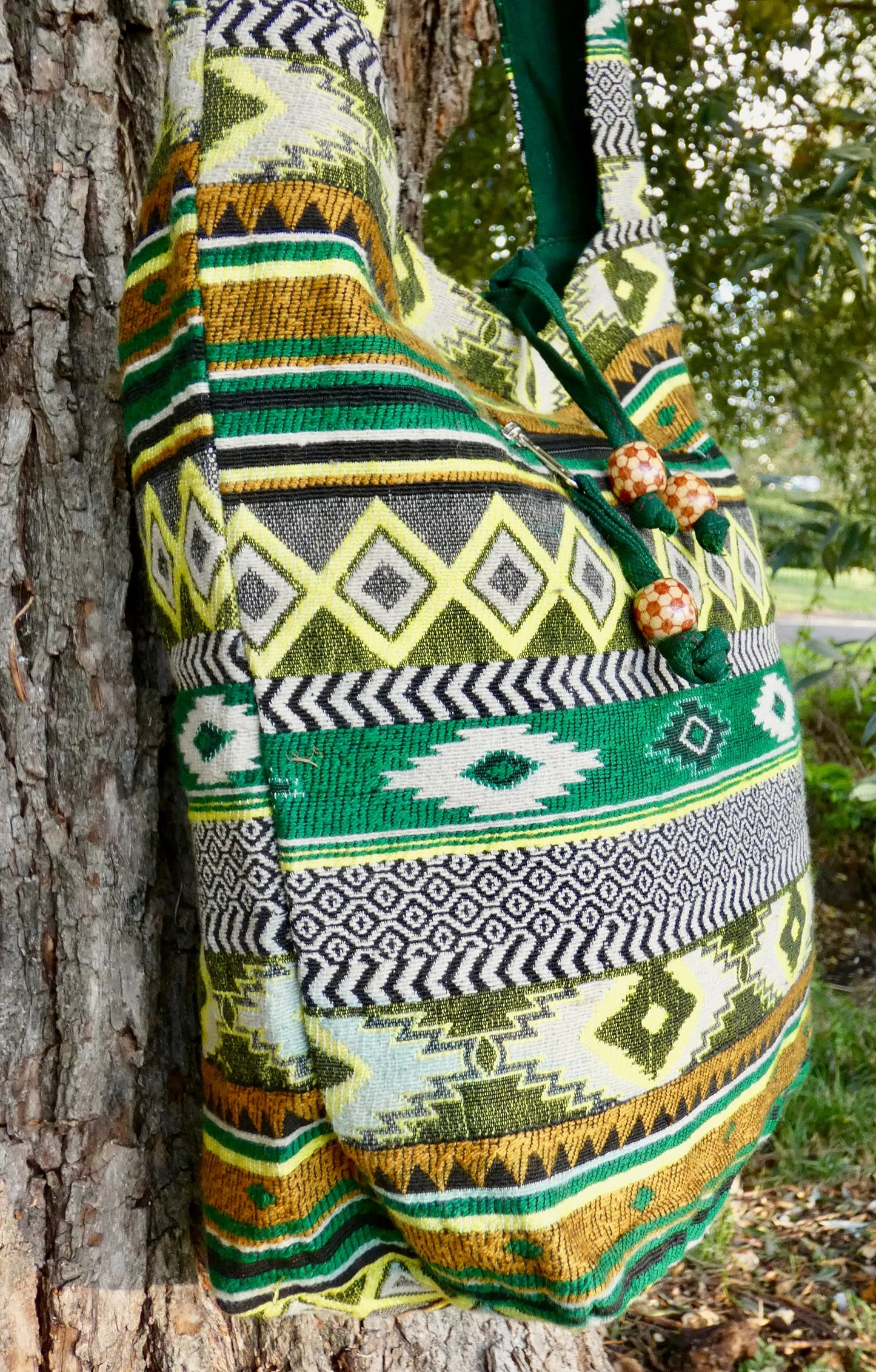 Green Woven Cotton Bucket Bag