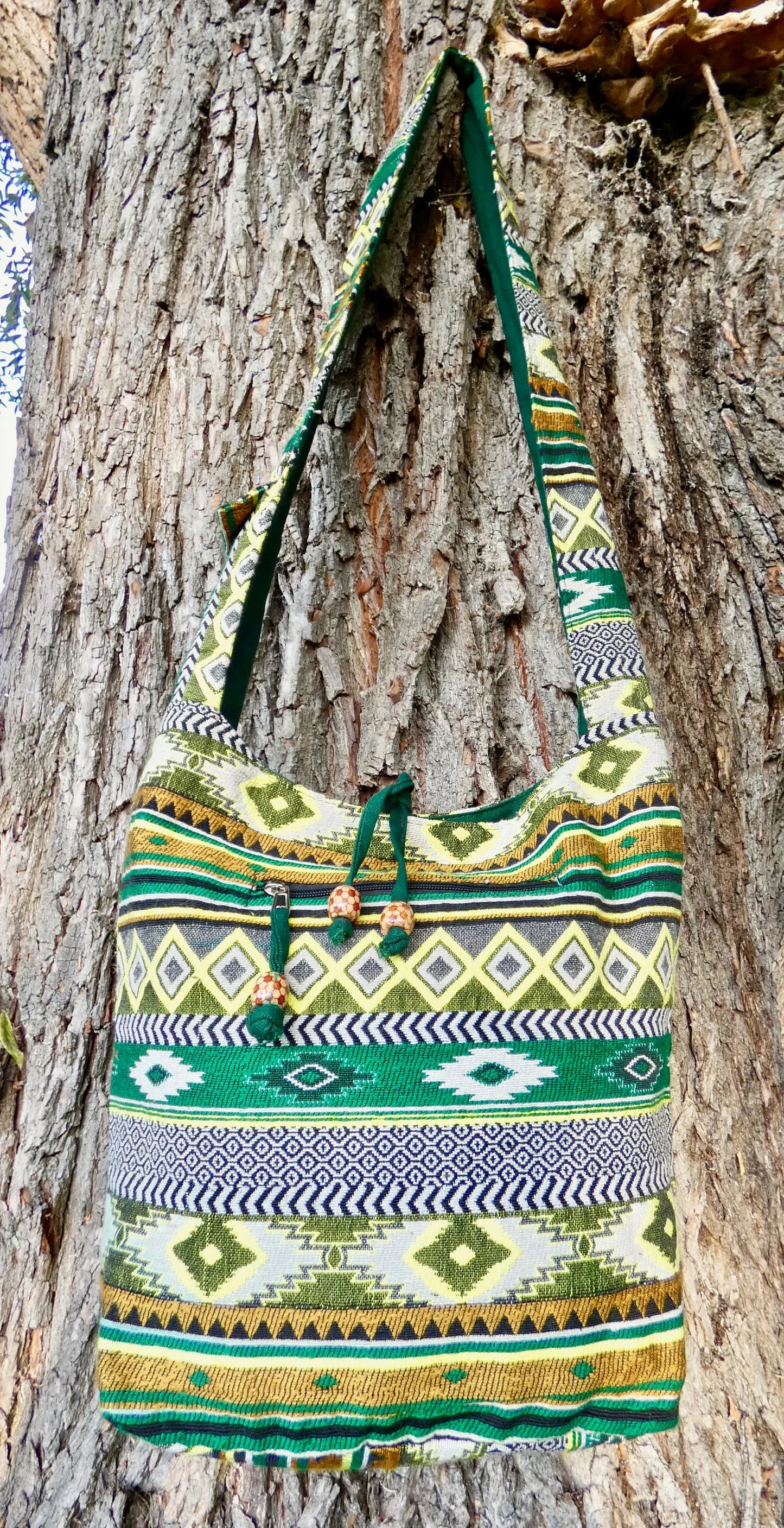 Green Woven Cotton Bucket Bag