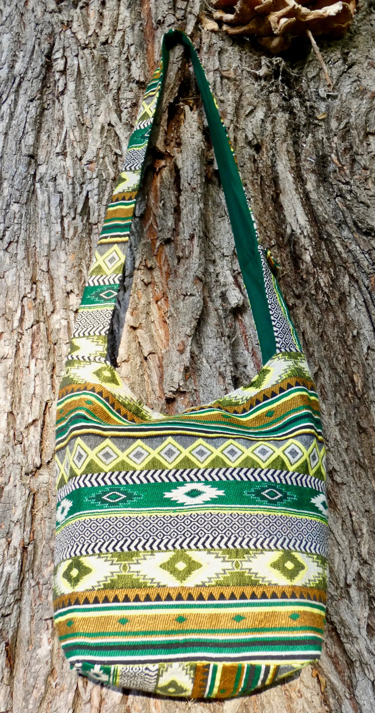Green Woven Cotton Bucket Bag