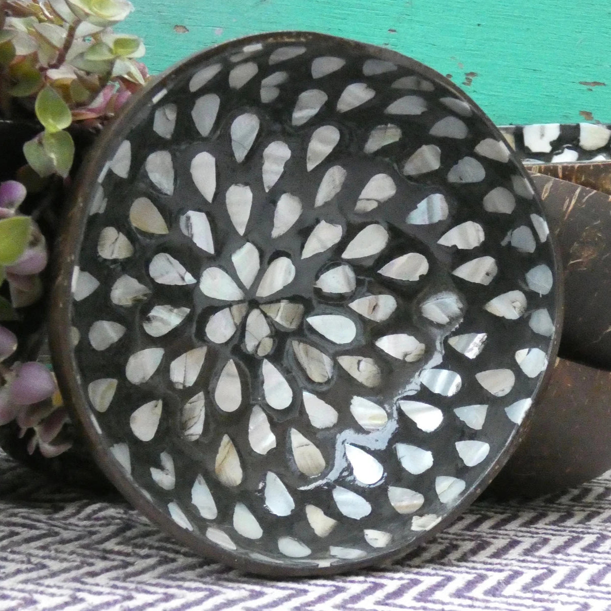 Black Coconut Bowl with Mother of Pearl Inlay