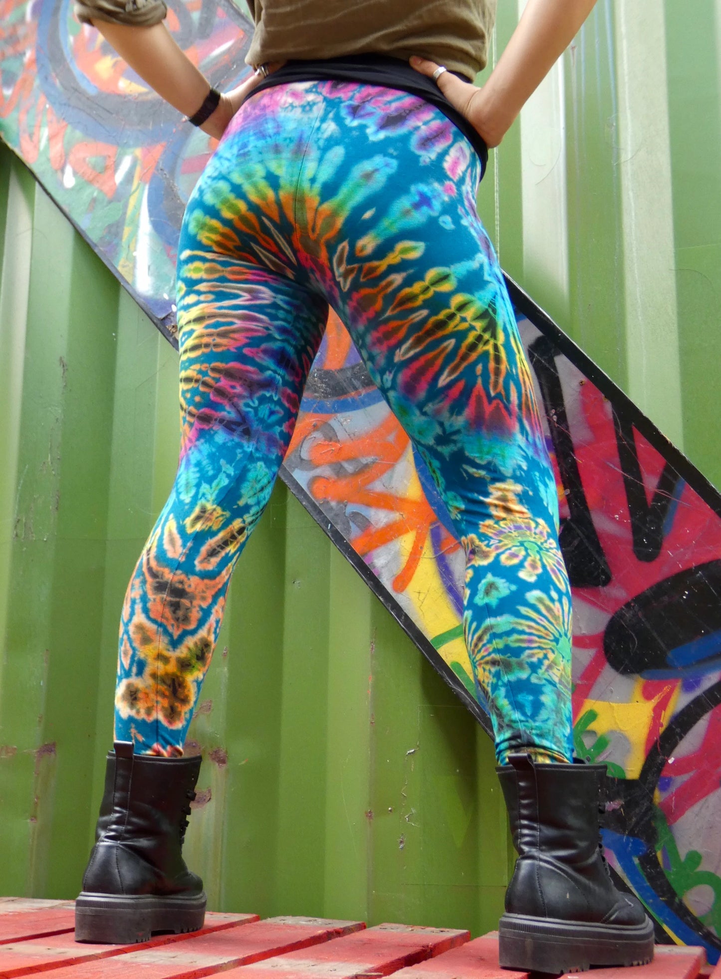 Teal Rainbow Tie-Dye Leggings SMALL