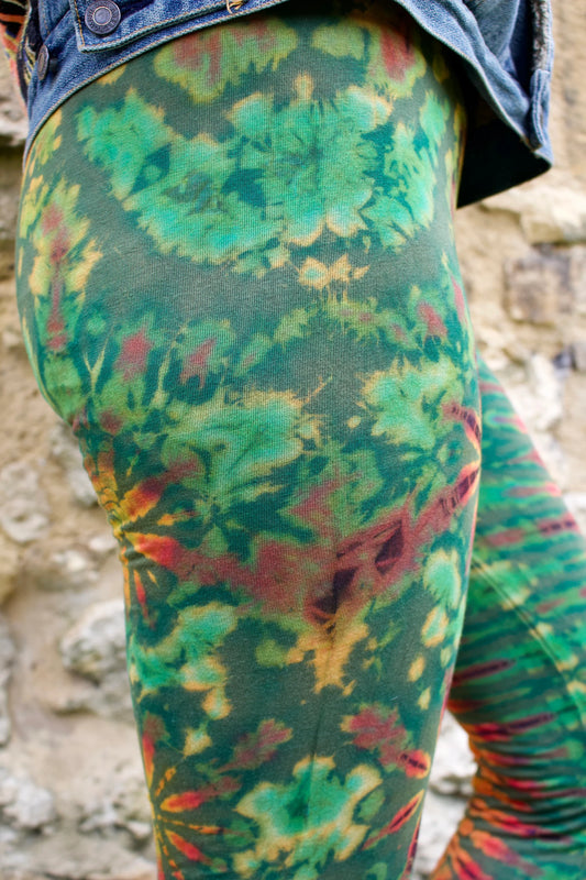 Olive Green Colourful Tie-Dye Leggings SMALL