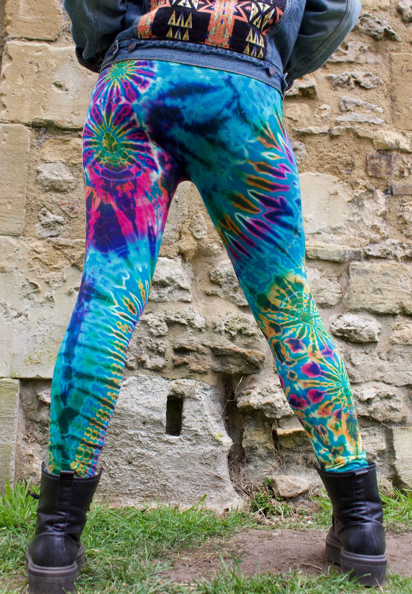 Turquoise Colourful Tie-Dye Leggings SMALL