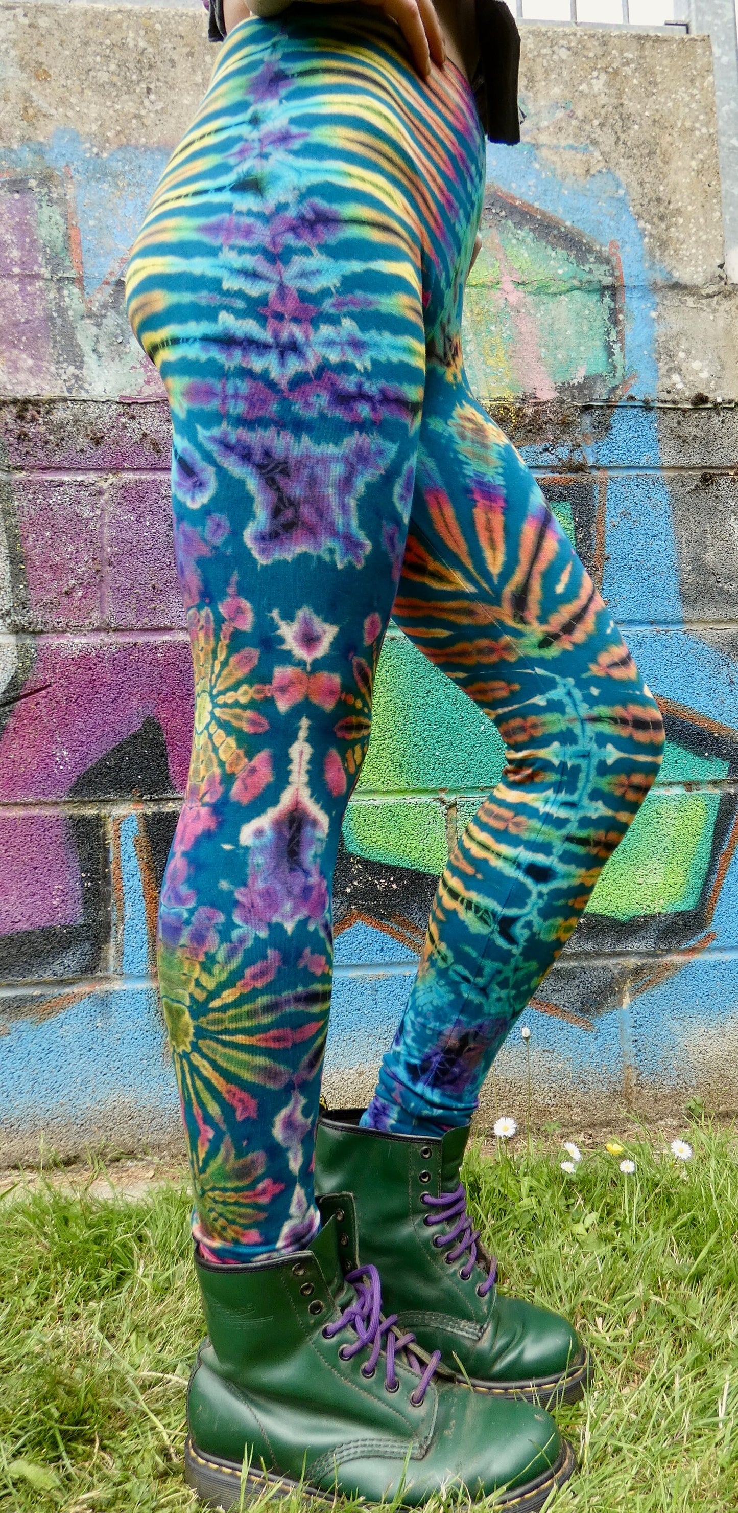 Teal Rainbow Tie-Dye Leggings SMALL