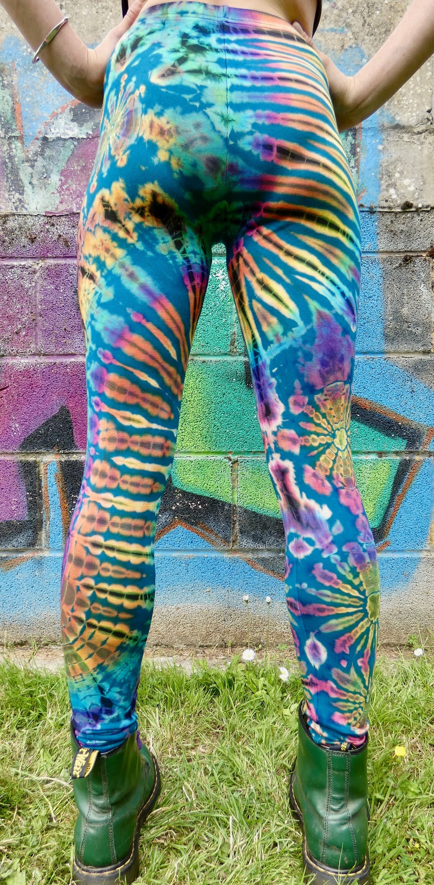 Teal Rainbow Tie-Dye Leggings SMALL