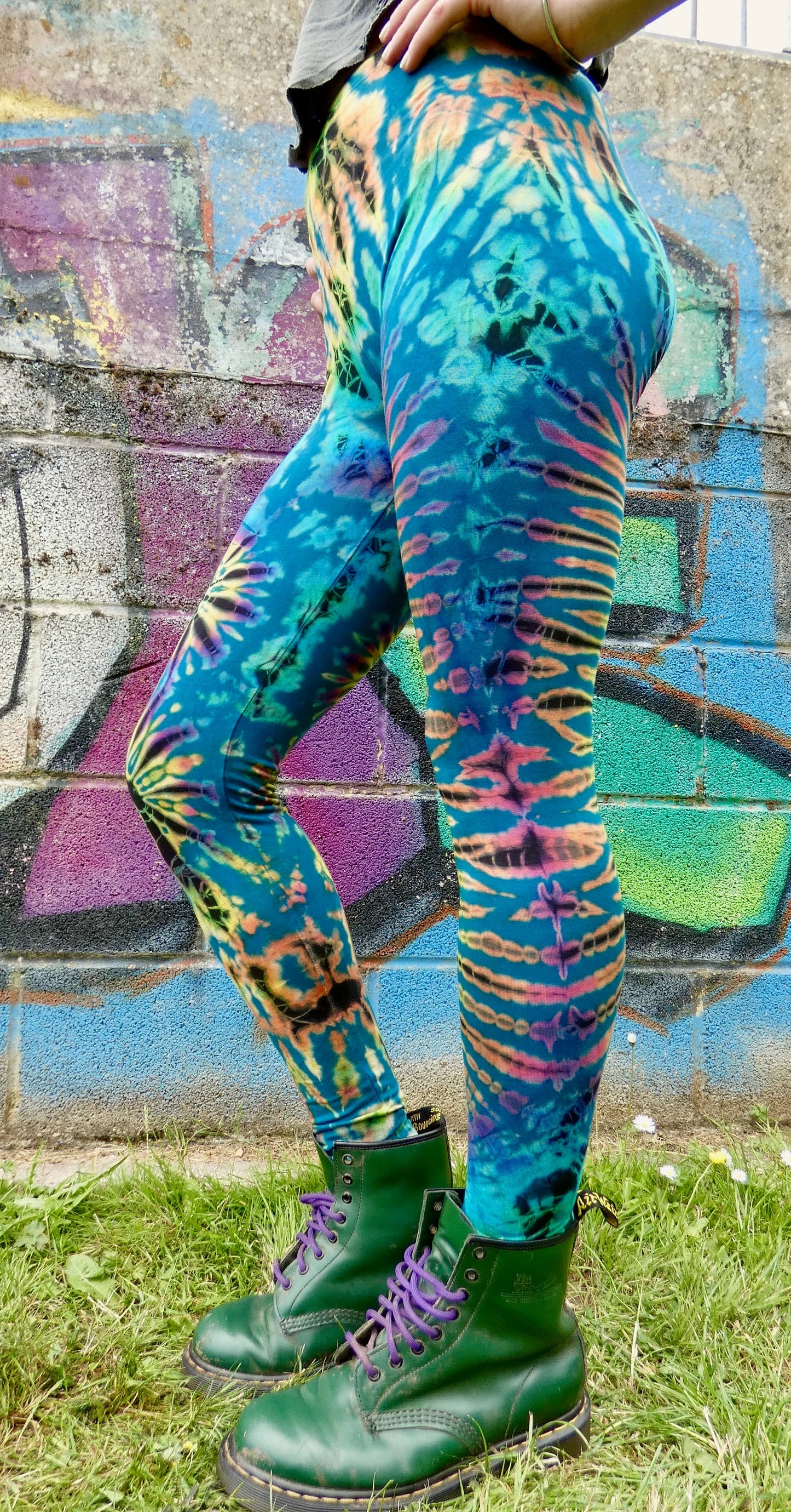 Teal Rainbow Tie-Dye Leggings SMALL