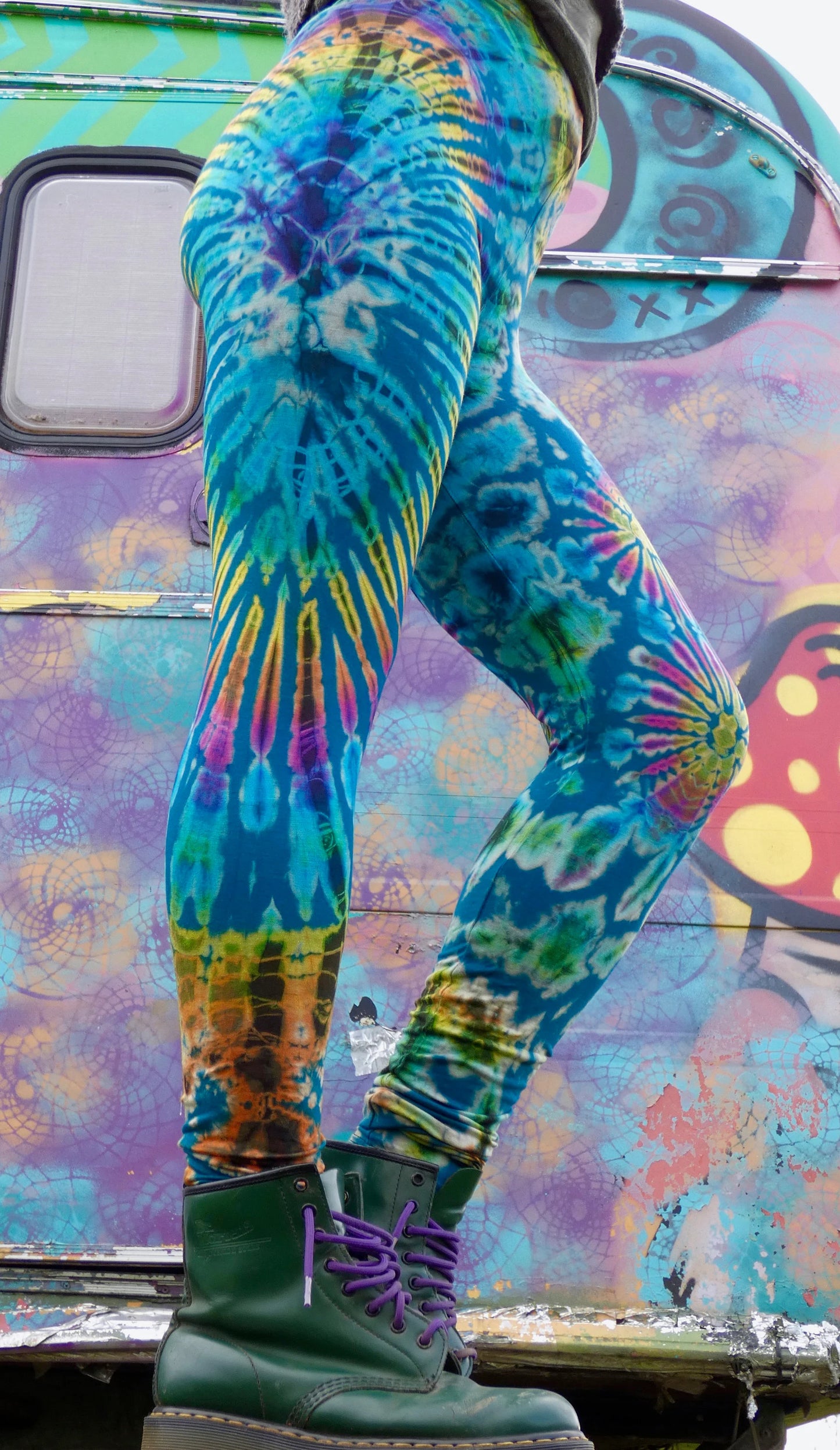 Teal Rainbow Tie-Dye Leggings SMALL