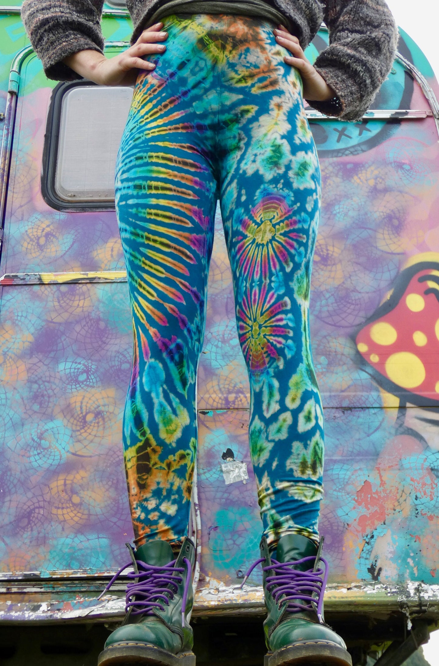 Teal Rainbow Tie-Dye Leggings SMALL