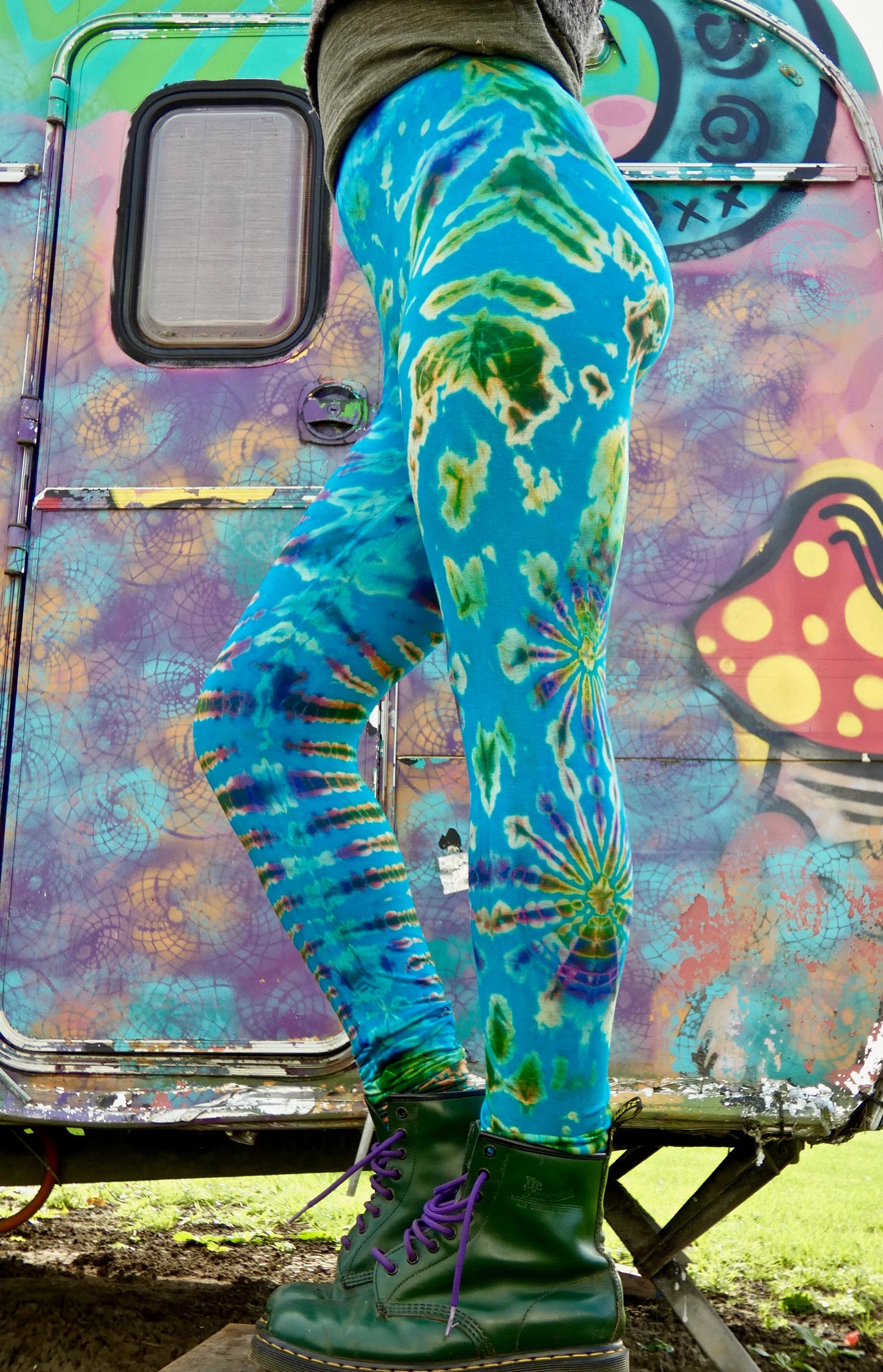 Turquoise Colourful Tie-Dye Leggings SMALL