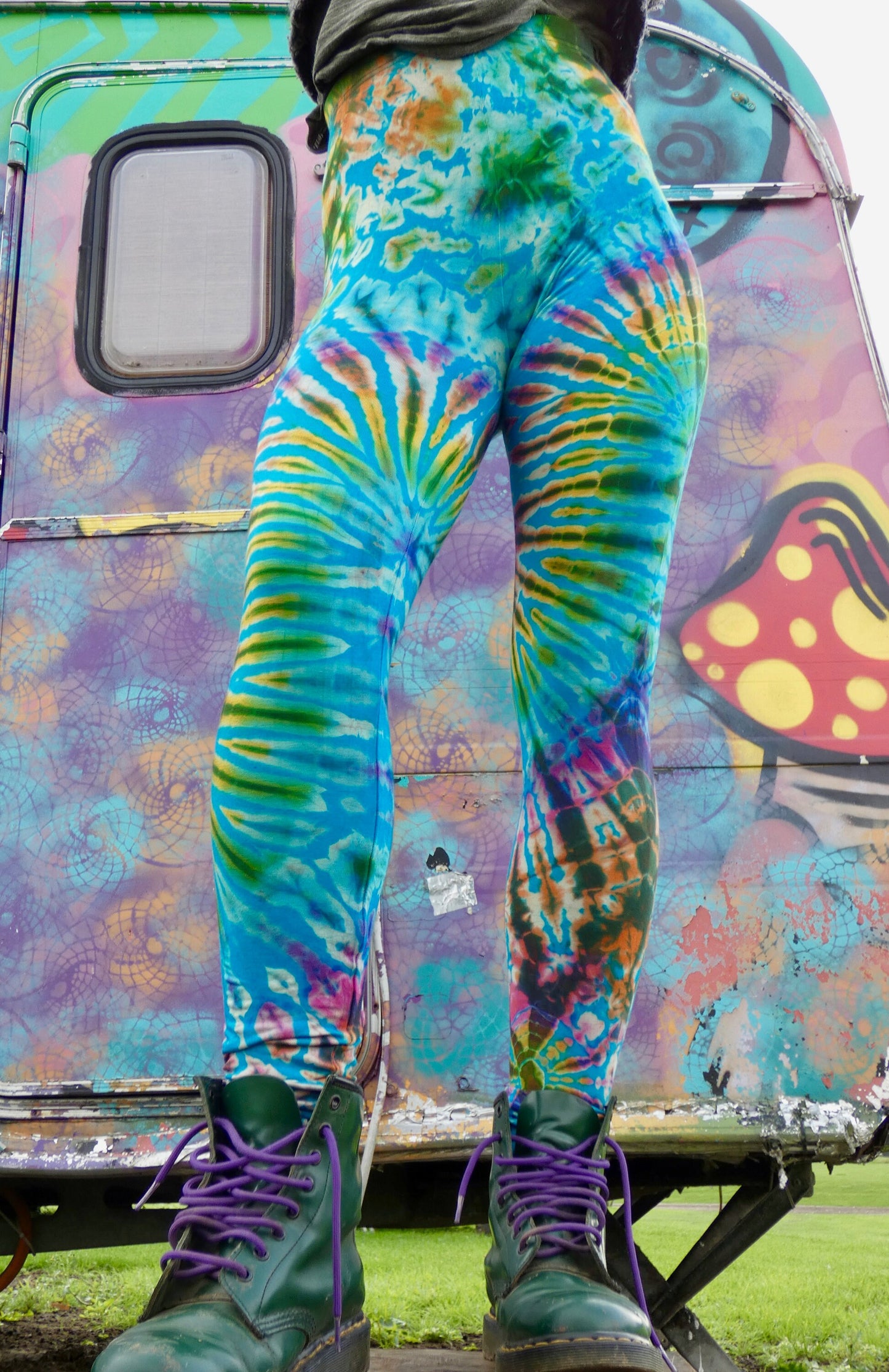 Turquoise Colourful Tie-Dye Leggings SMALL