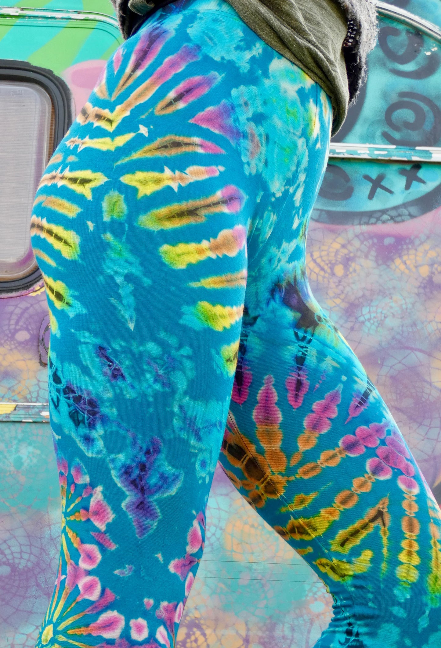 Teal Rainbow Tie-Dye Leggings SMALL