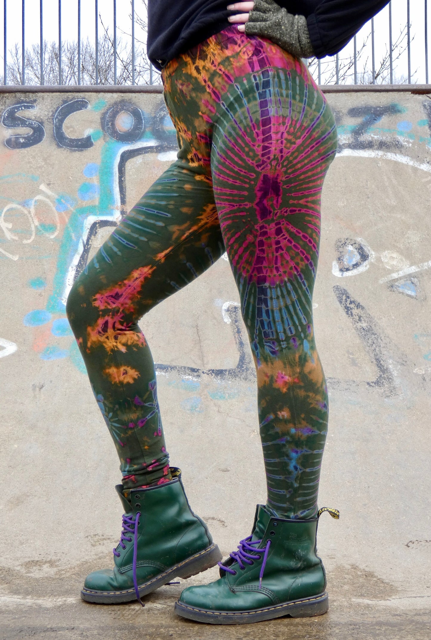 Olive Green Rainbow Tie-Dye Leggings REGULAR