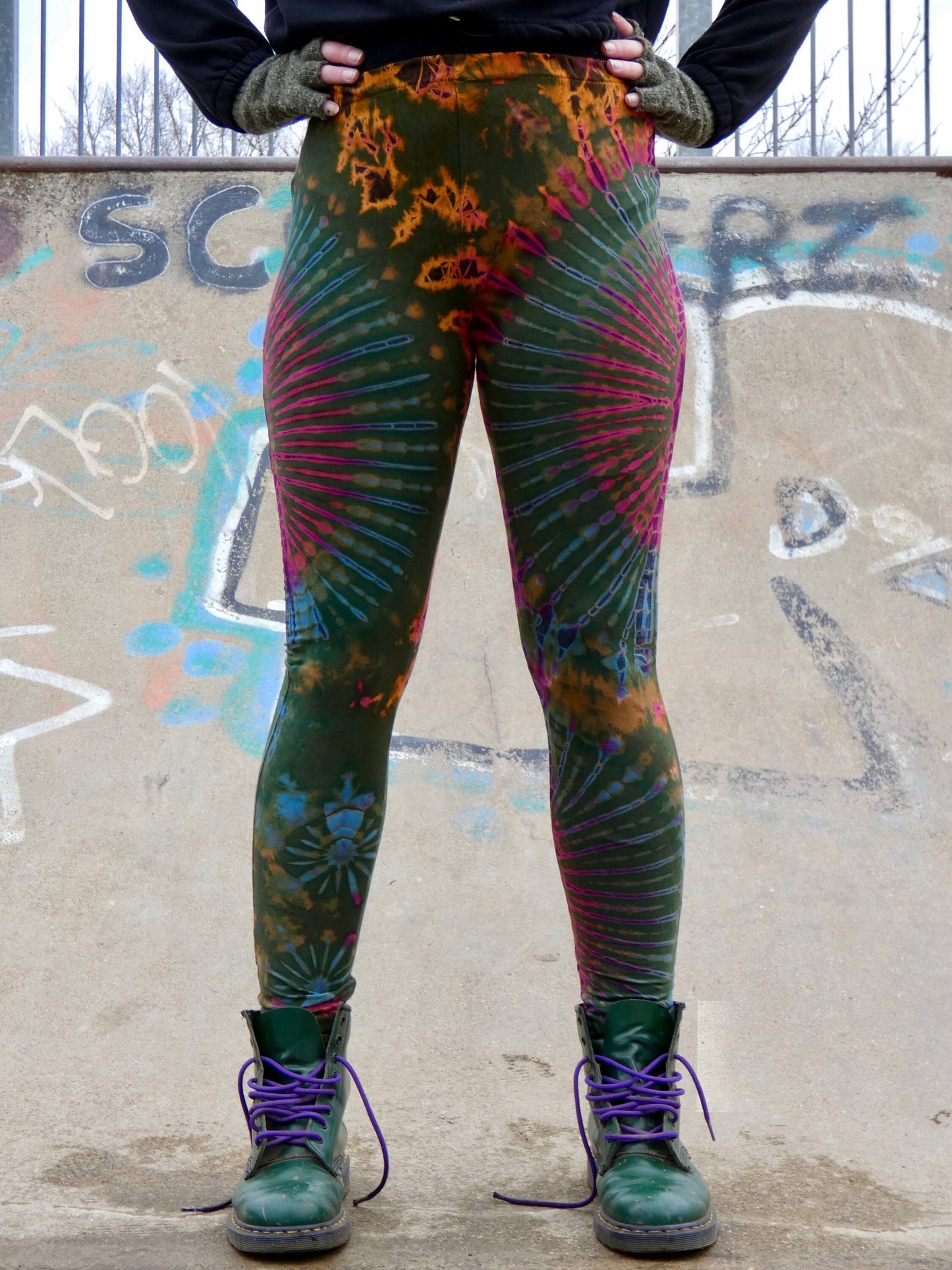 Olive Green Rainbow Tie-Dye Leggings REGULAR