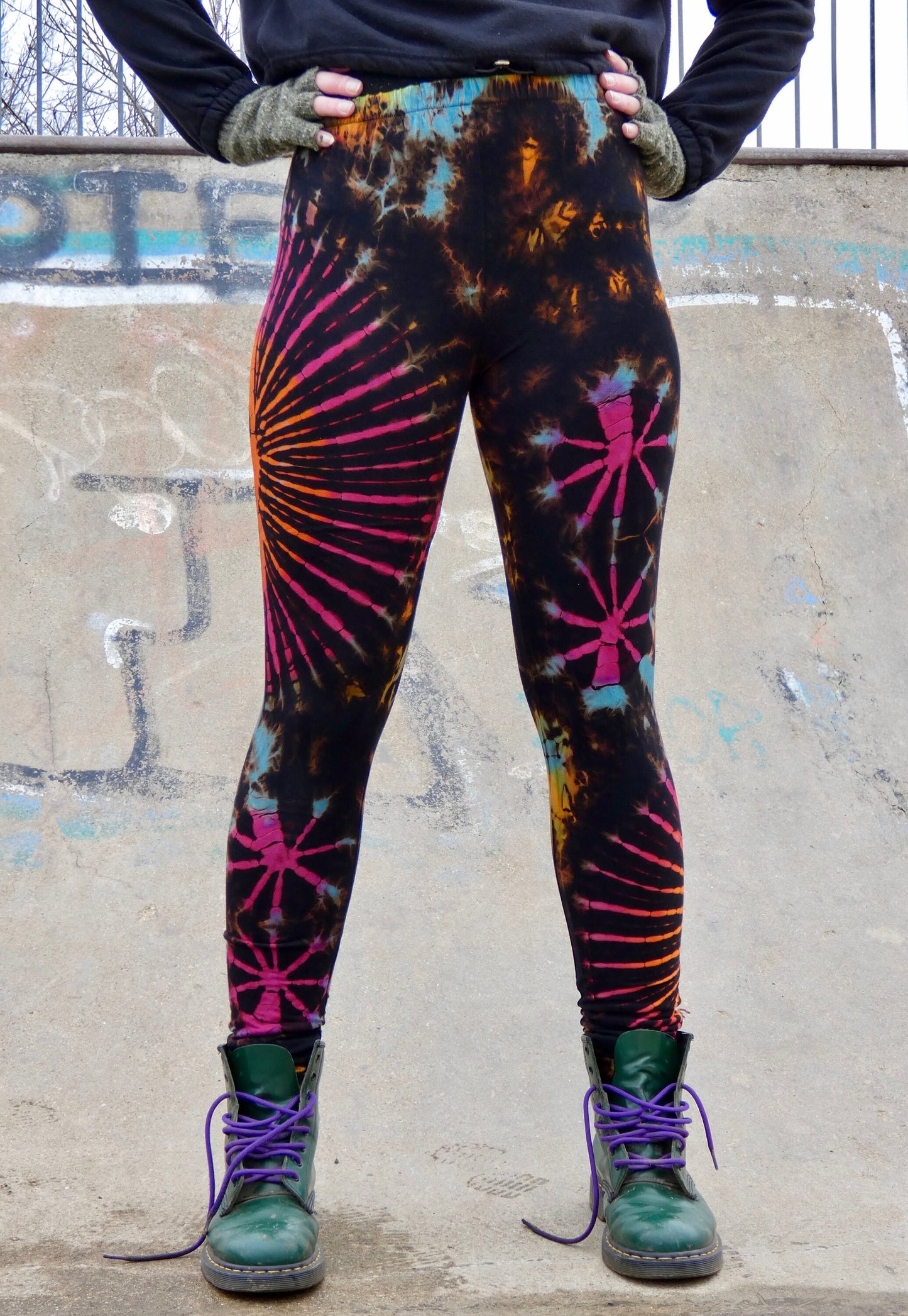 Black and Rainbow Tie-Dye Leggings REGULAR