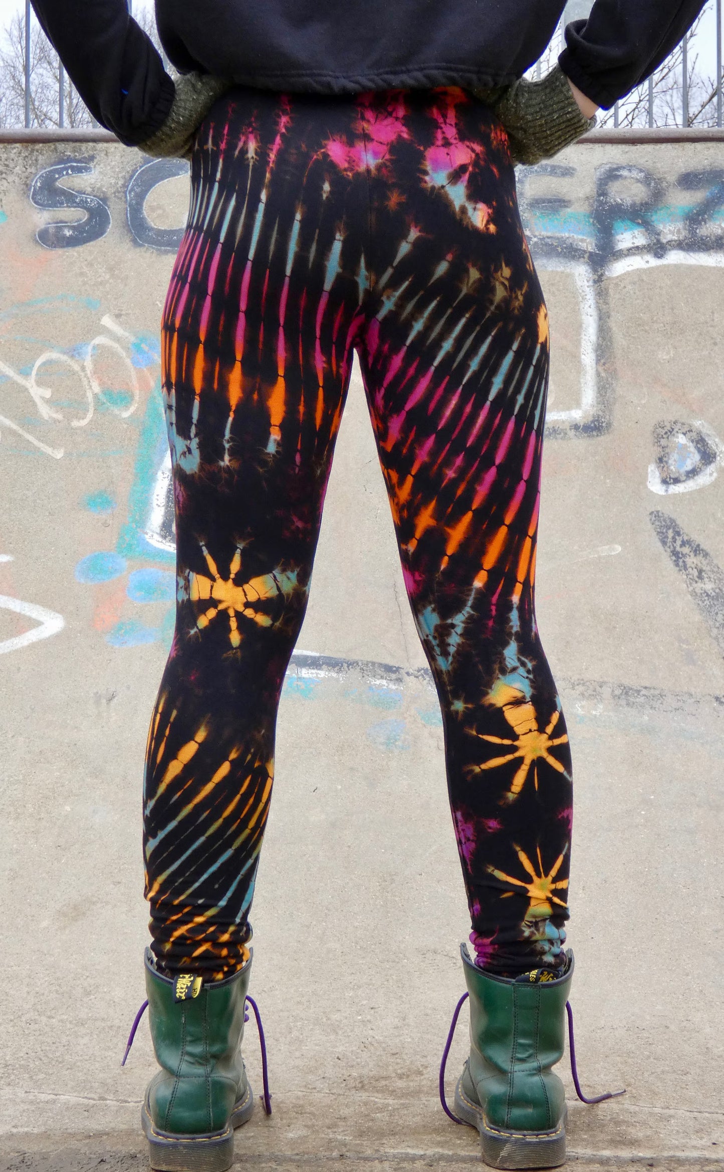 Black and Rainbow Tie-Dye Leggings REGULAR