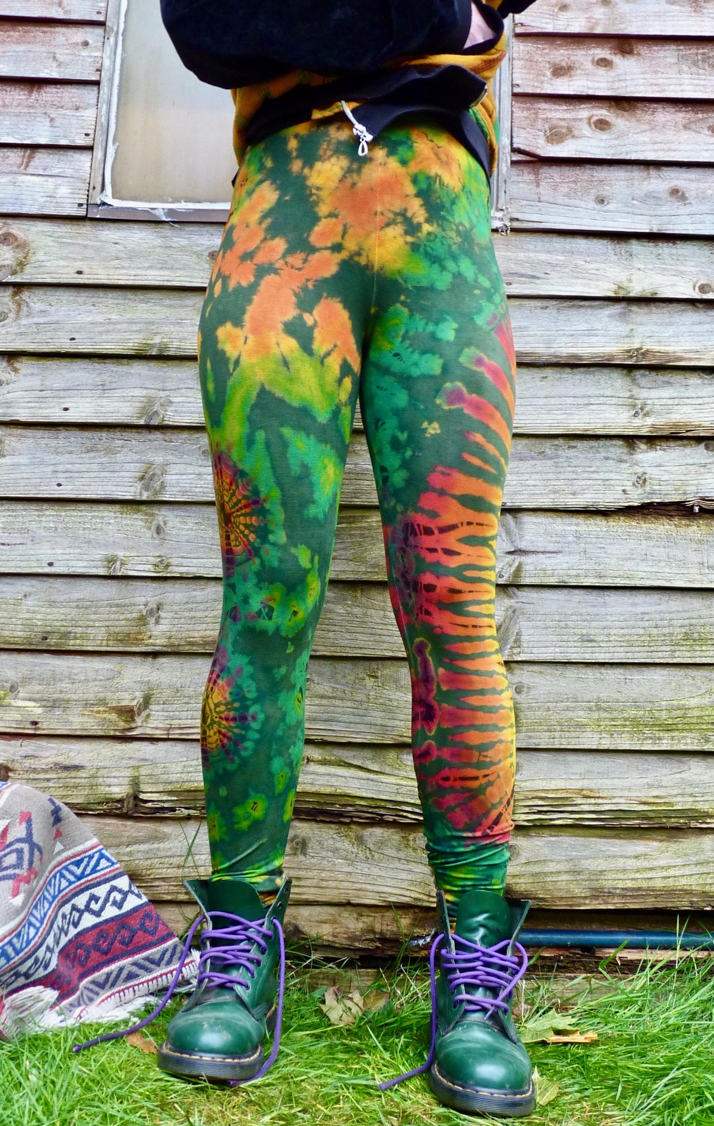 Olive Green Colourful Tie-Dye Leggings SMALL