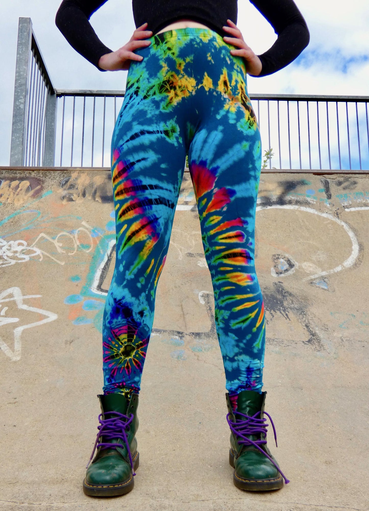 Teal Rainbow Tie-Dye Leggings SMALL