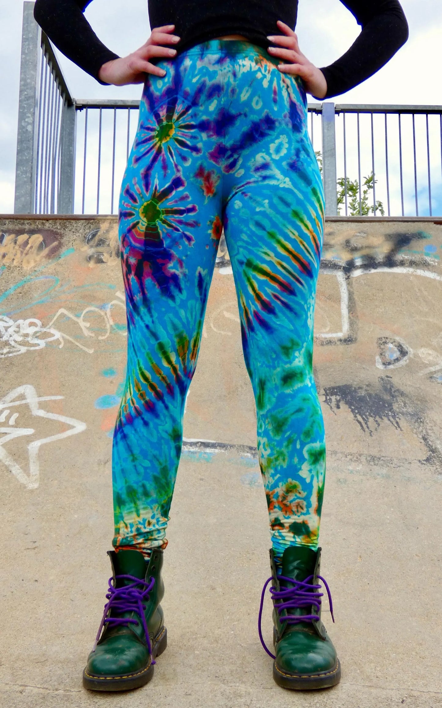 Turquoise Colourful Tie-Dye Leggings SMALL