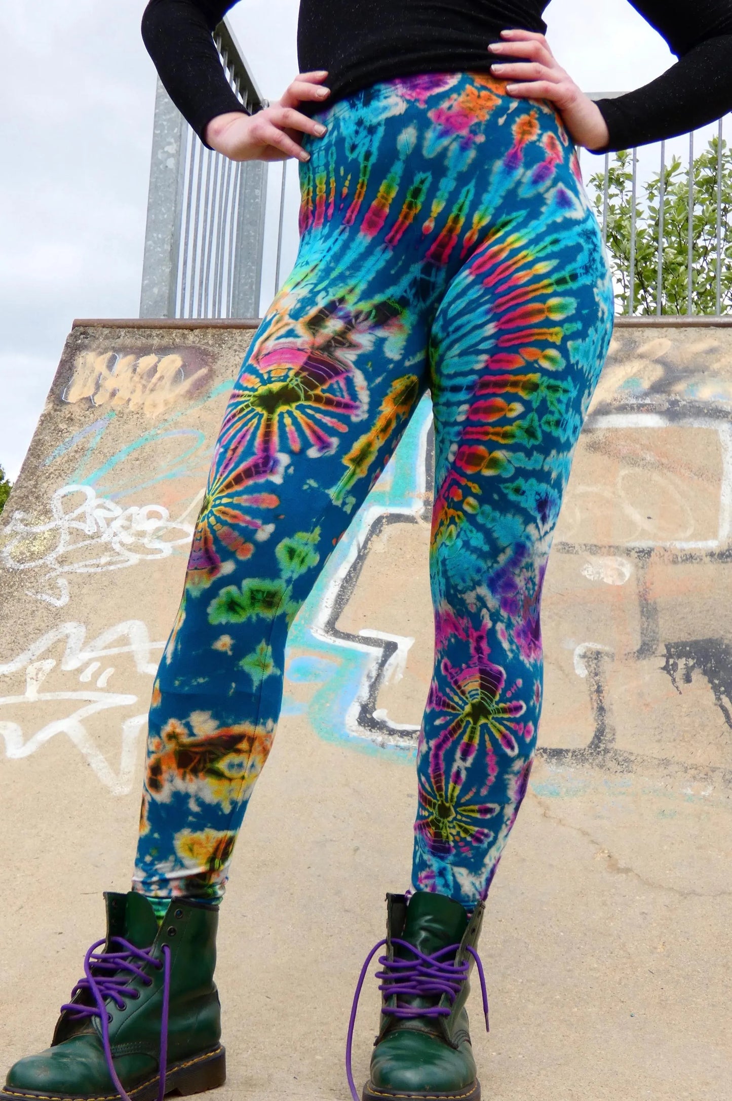 Teal Rainbow Tie-Dye Leggings SMALL